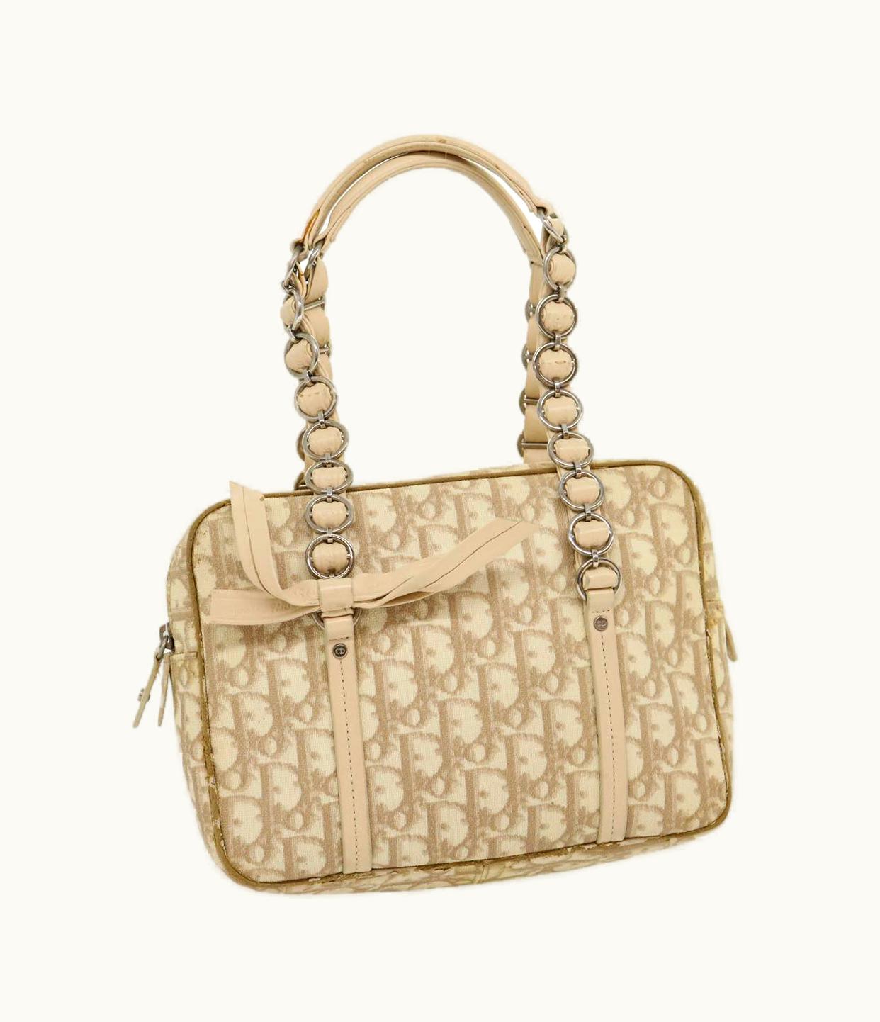 Dior Dior Christian Dior Trotter Canvas Hand Bag Pvc Leather Beige