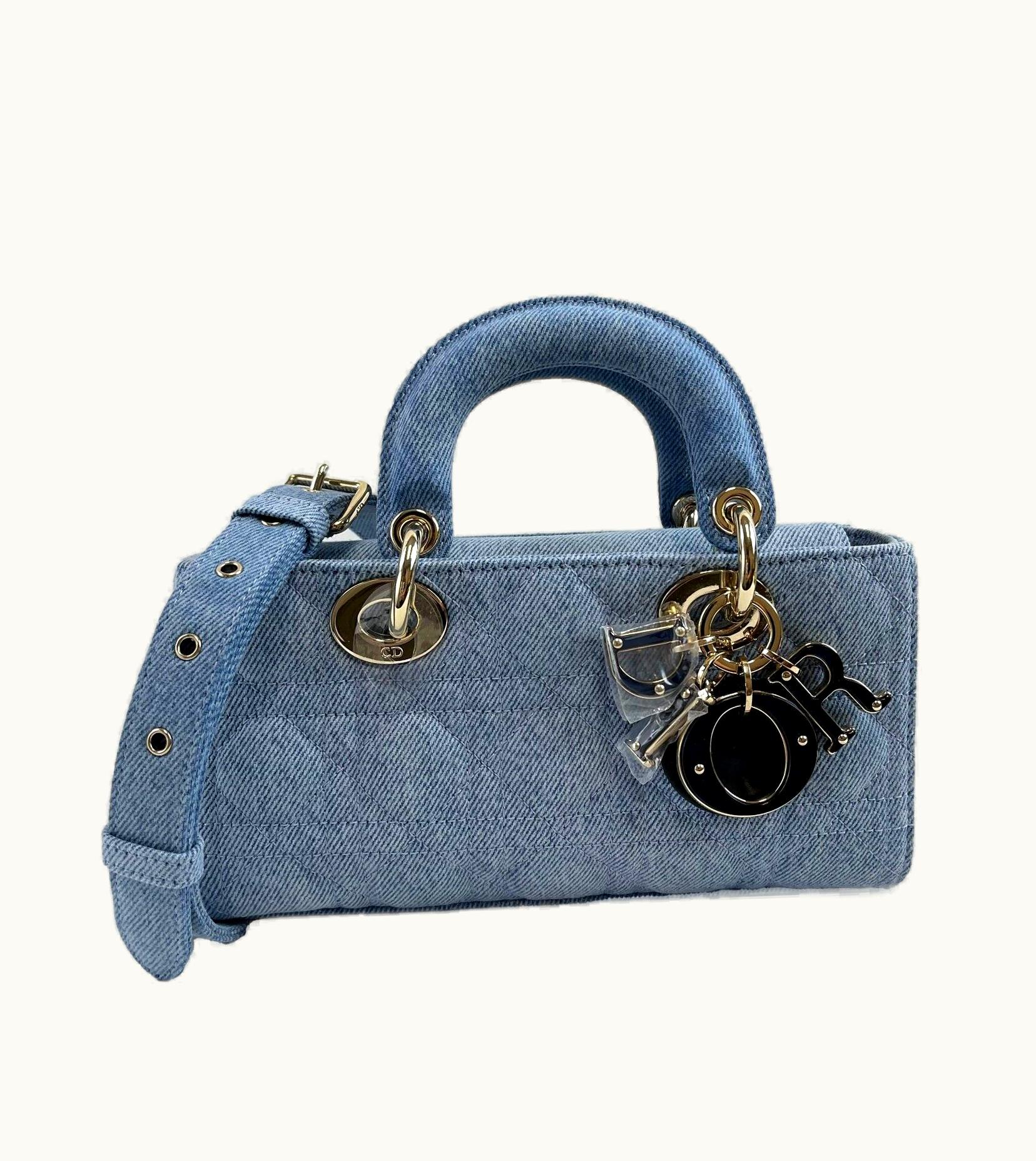 Dior Dior New Macrocannage Lady D-Joy Quilt Denim Blue Light Blue Crossbody