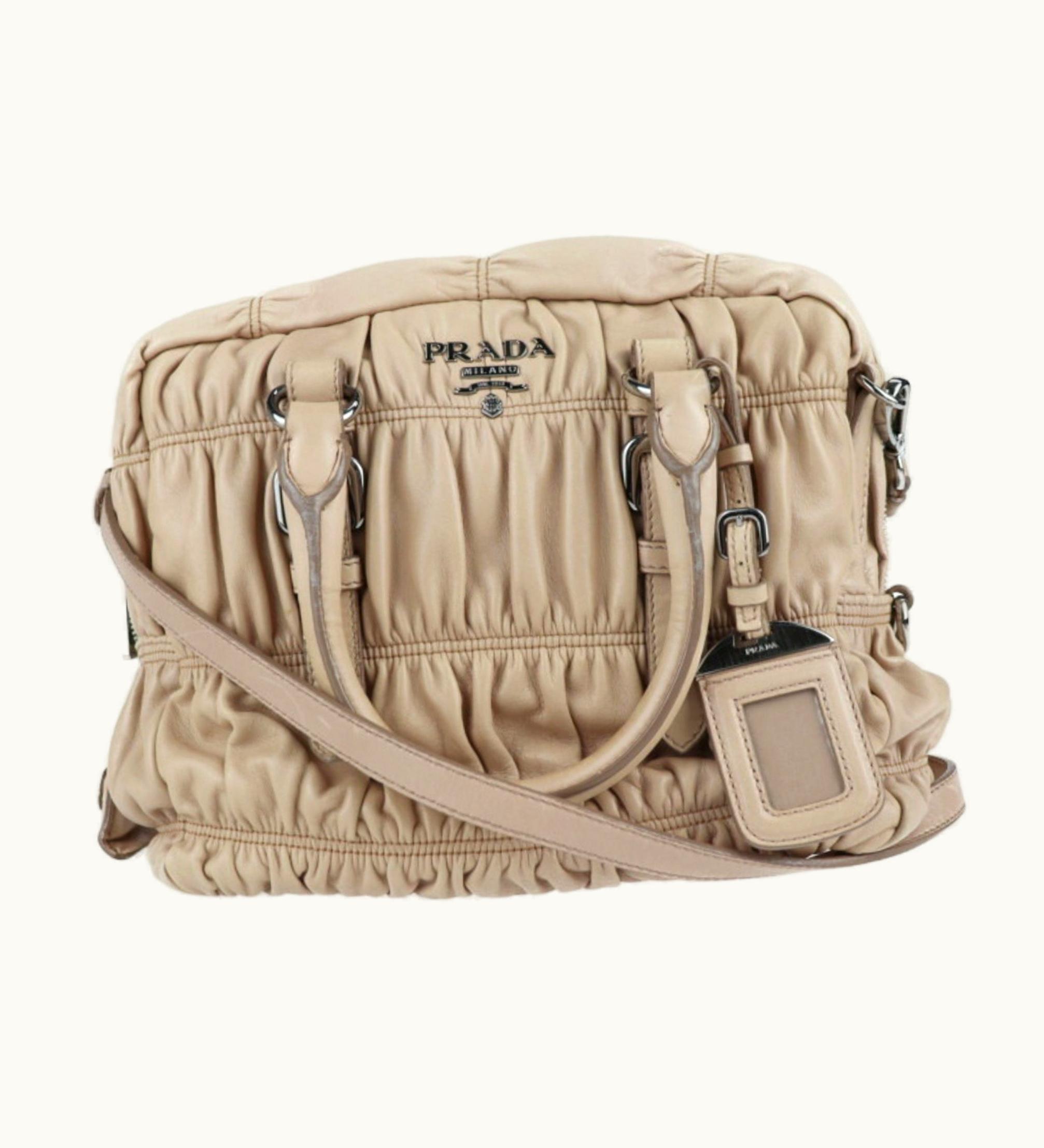 Prada Prada Handbag Bl0759 Nappa Leather Cammeo Beige 2Way Shoulder Bag Tote Gather