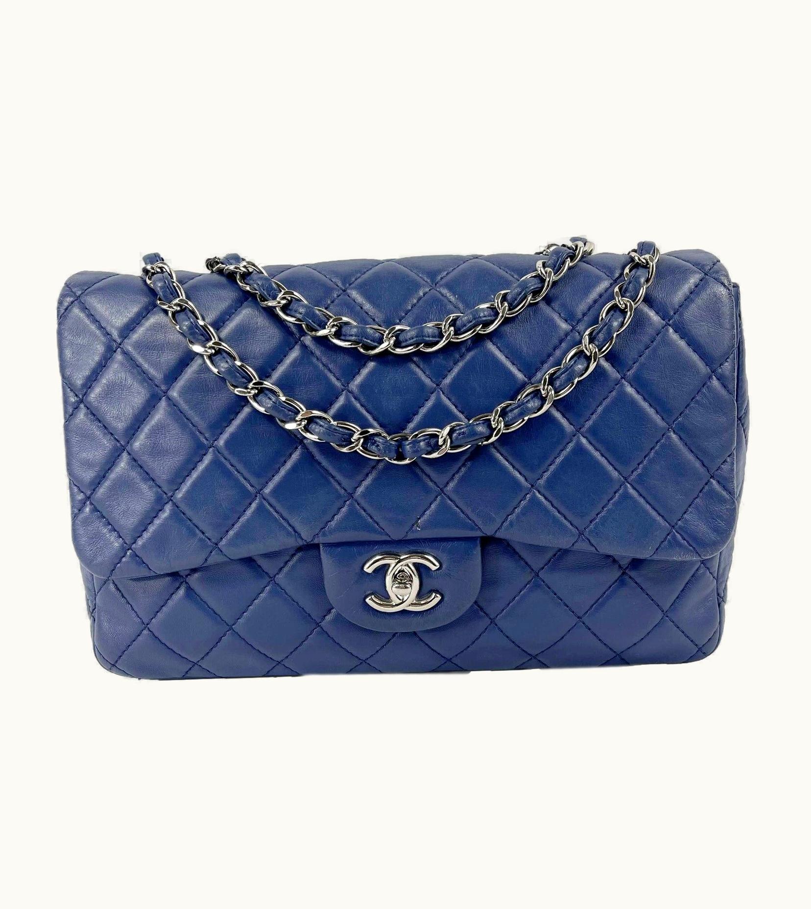 Chanel Chanel - Classic 08 Single Flap Bag - Blue Quilted Lambskin Maxi Shoulder Bag