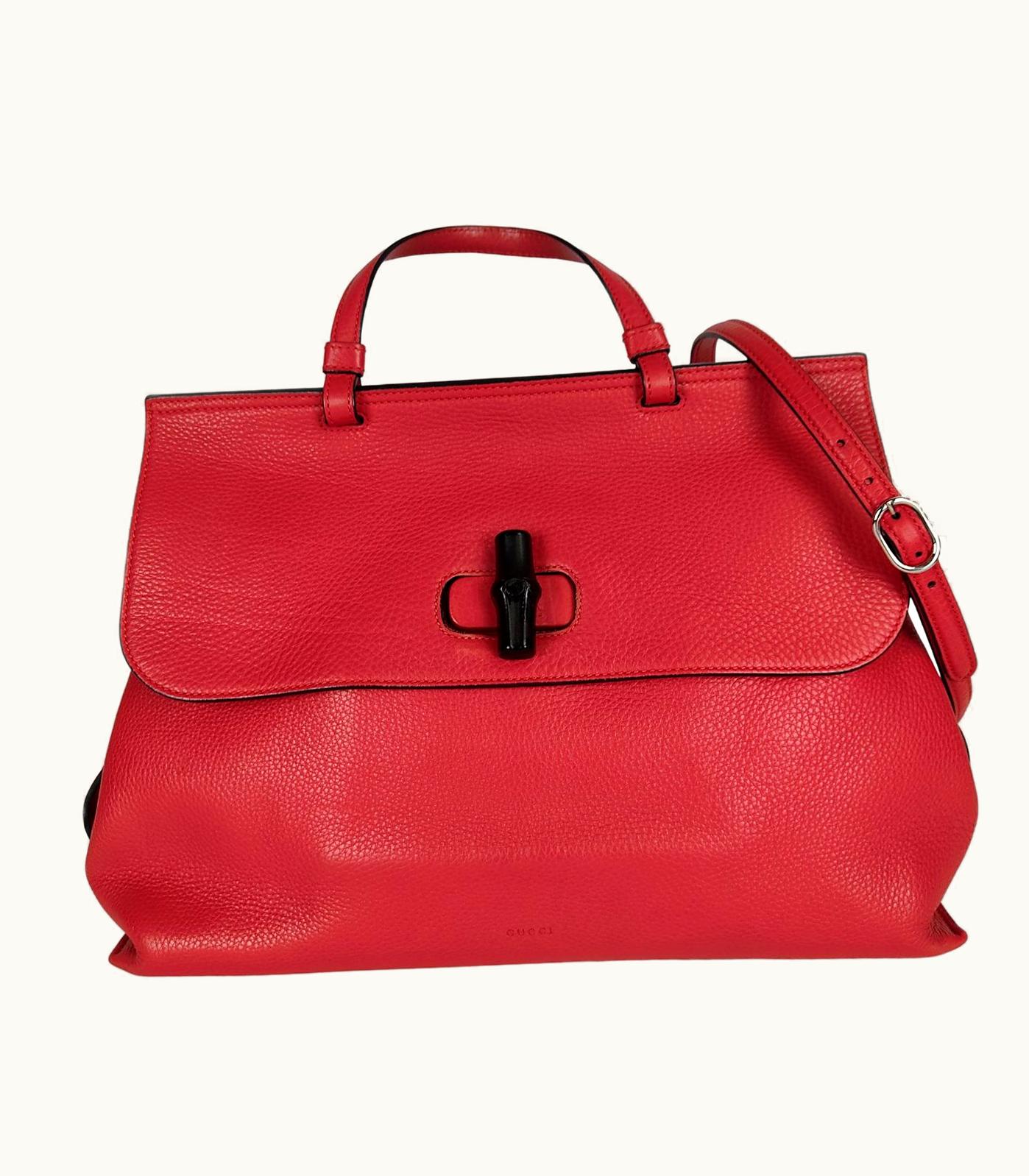 Gucci Gucci Bamboo Daily Top Handle Bag In Red Leather