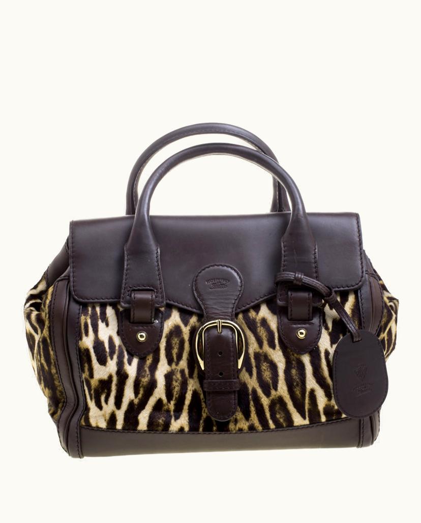 Gucci Gucci Dark Brown Animal Print Calf Hair And Leather Heritage Boston Bag