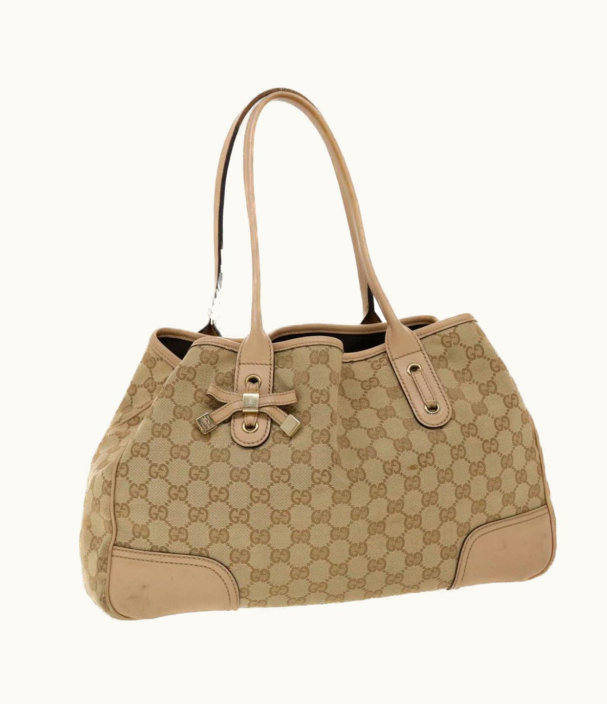 Gucci Gucci GG Canvas Tote Bag Leather Beige 163805
