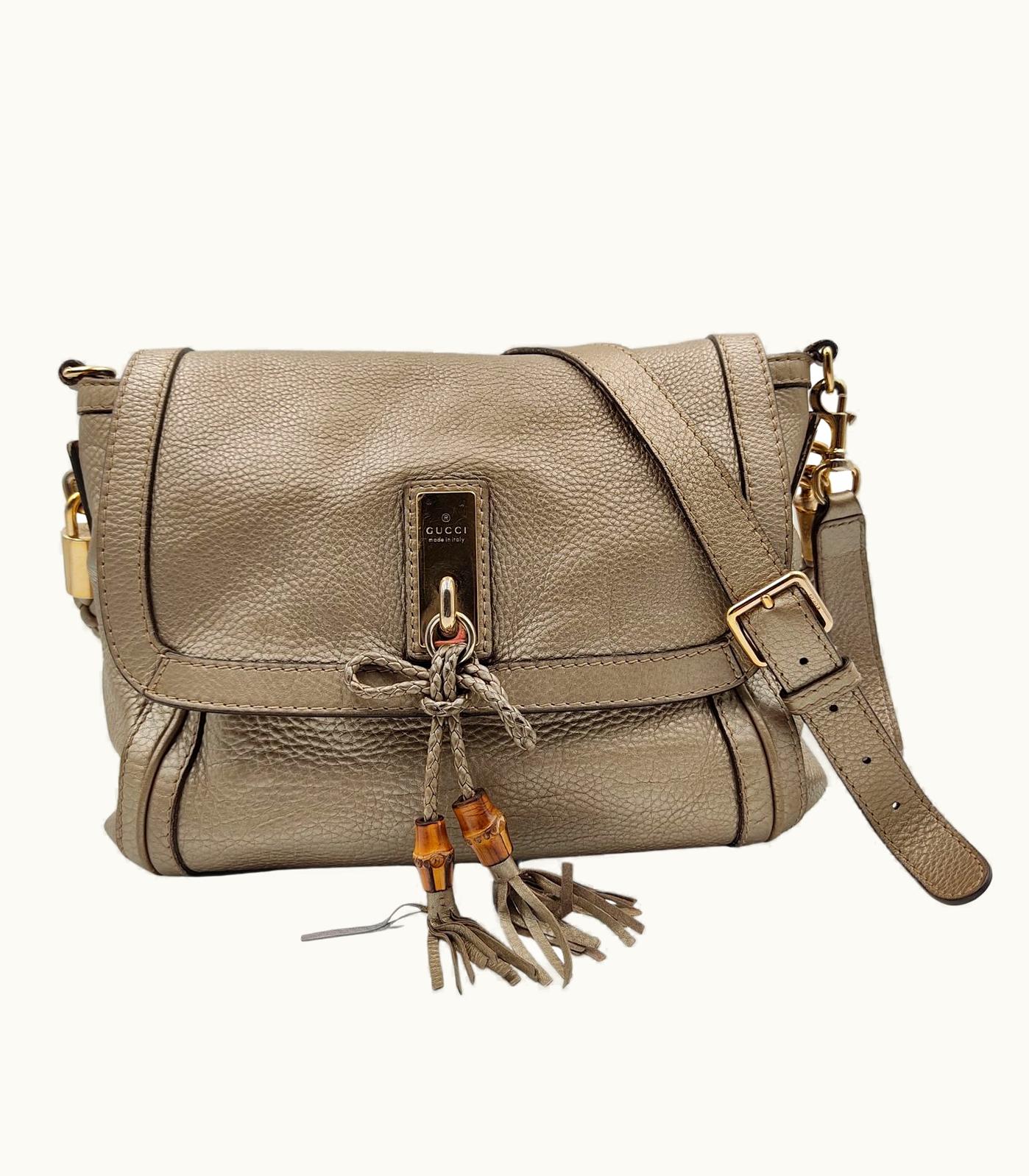 Gucci Gucci Bamboo Shoulder Bag In Platinum Leather