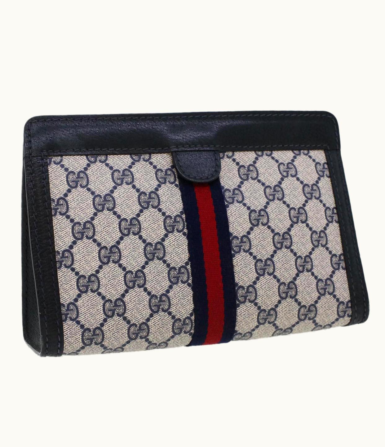 Gucci Gucci GG Canvas Sherry Line Clutch Bag Gray Red Navy 64.014.2125.23