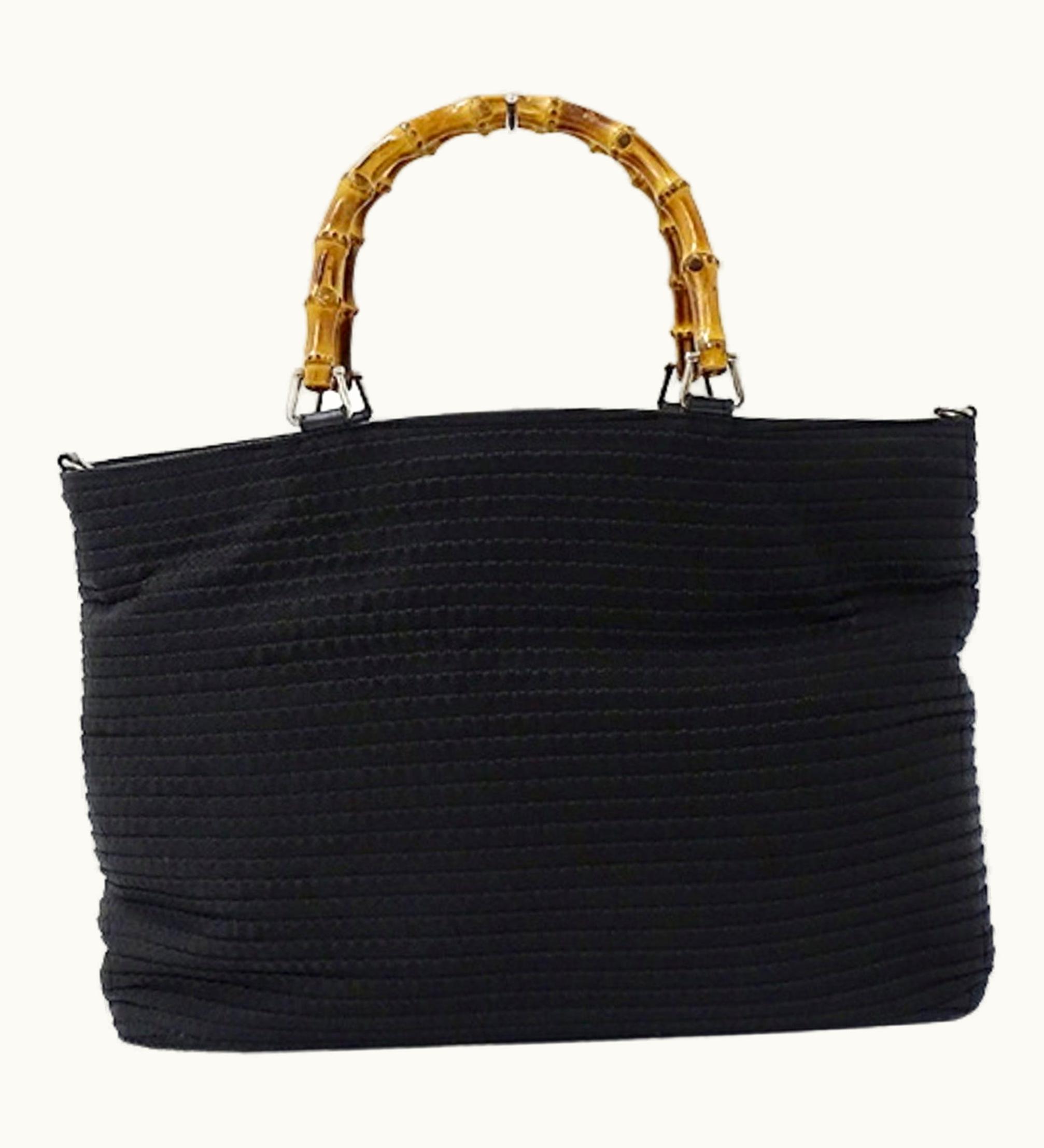 Gucci Gucci Bag Women's Tote Handbag Bamboo Canvas Black 002・1364