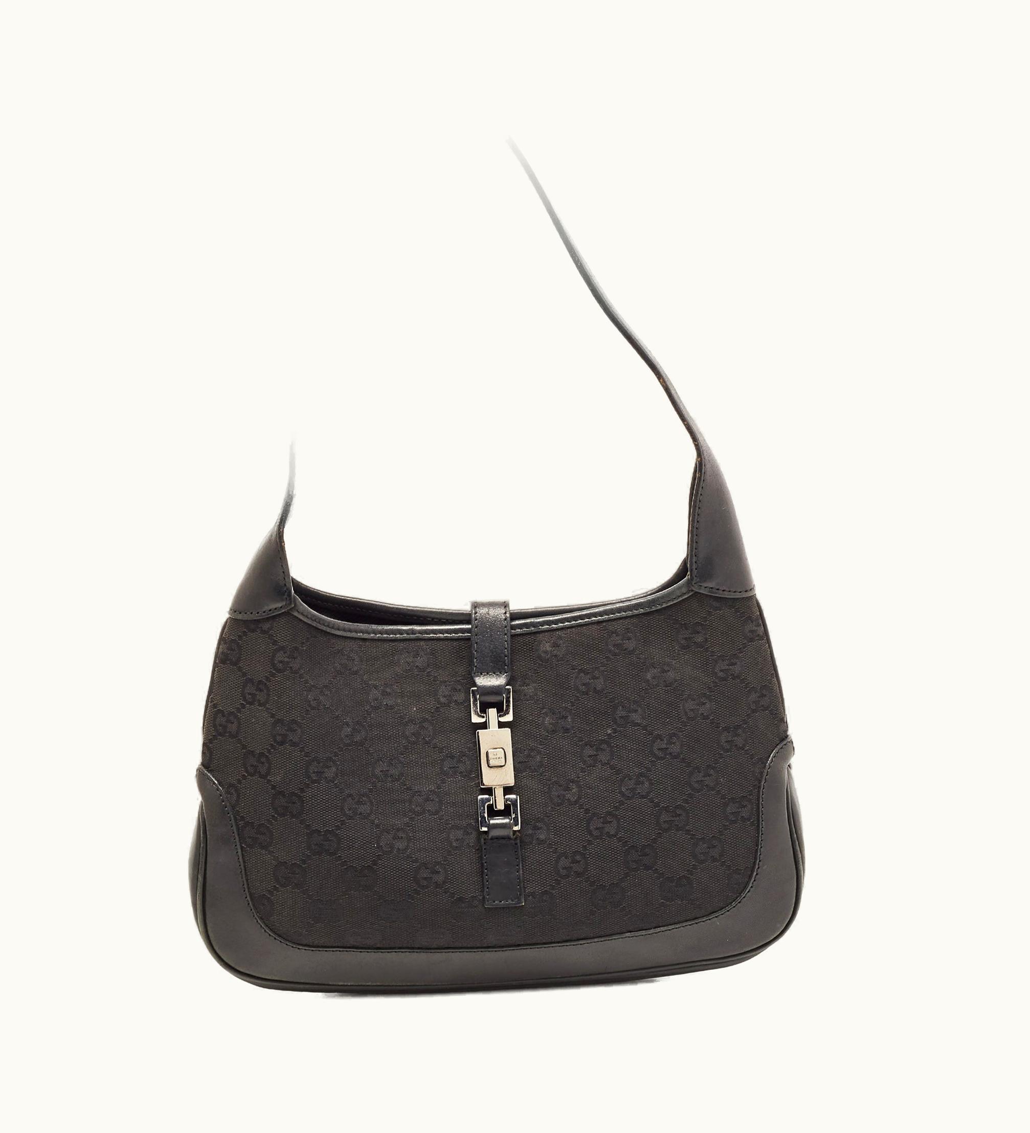 Gucci Gucci Black GG Canvas And Leather Jackie O Hobo