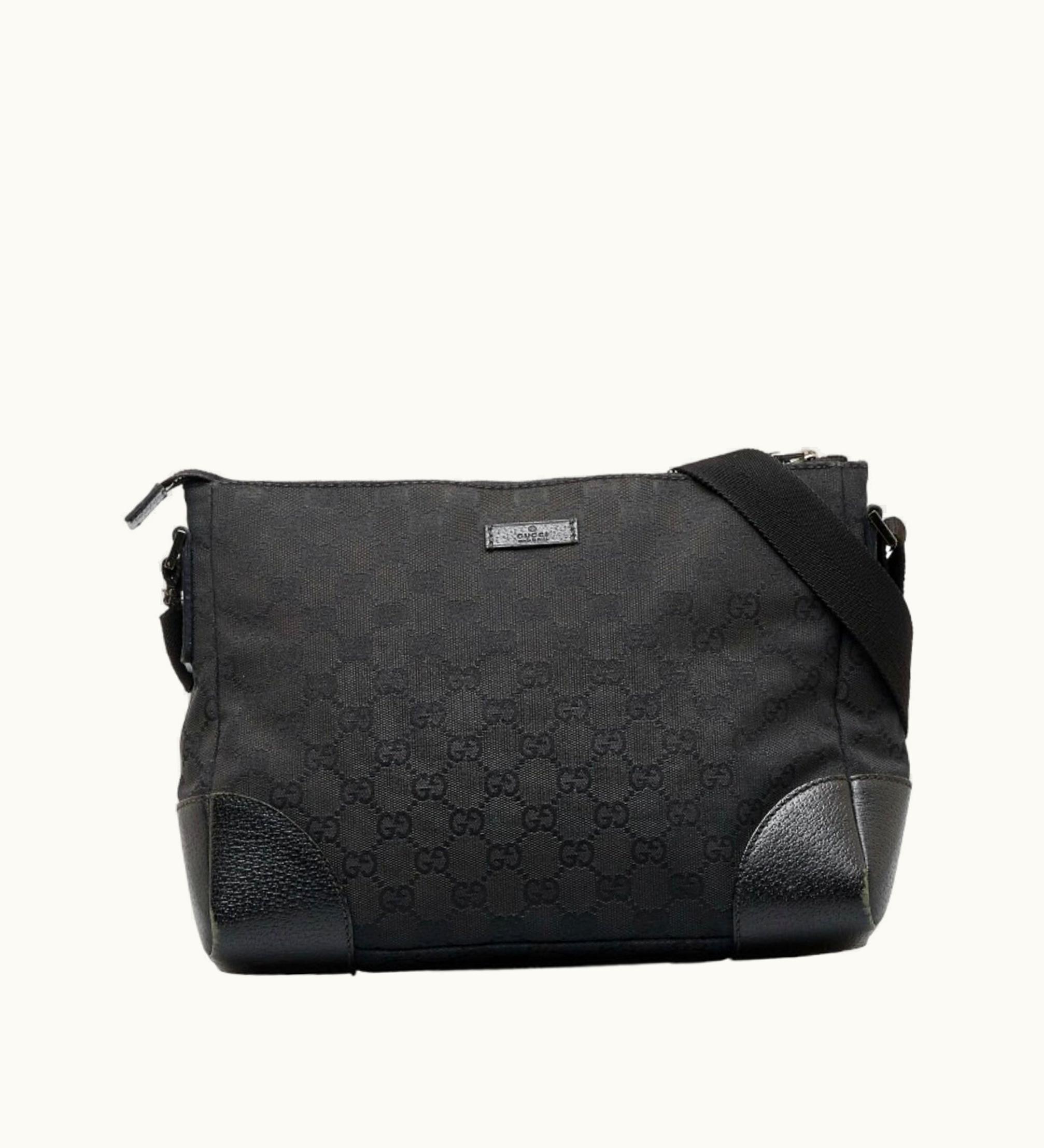 Gucci Gucci GG Canvas Shoulder Bag 114273 Black Leather Women's