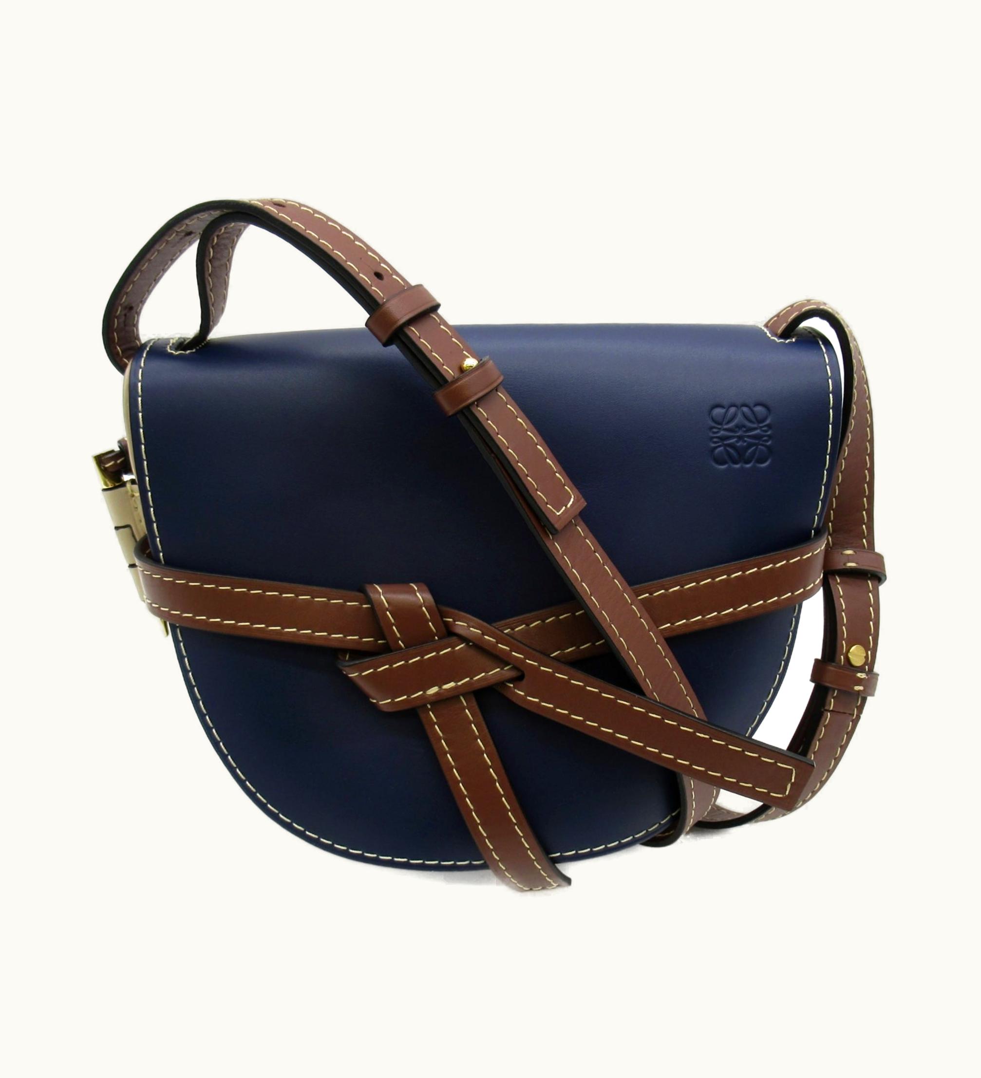 Loewe Loewe Gate Shoulder Bag Navy Beige Leather