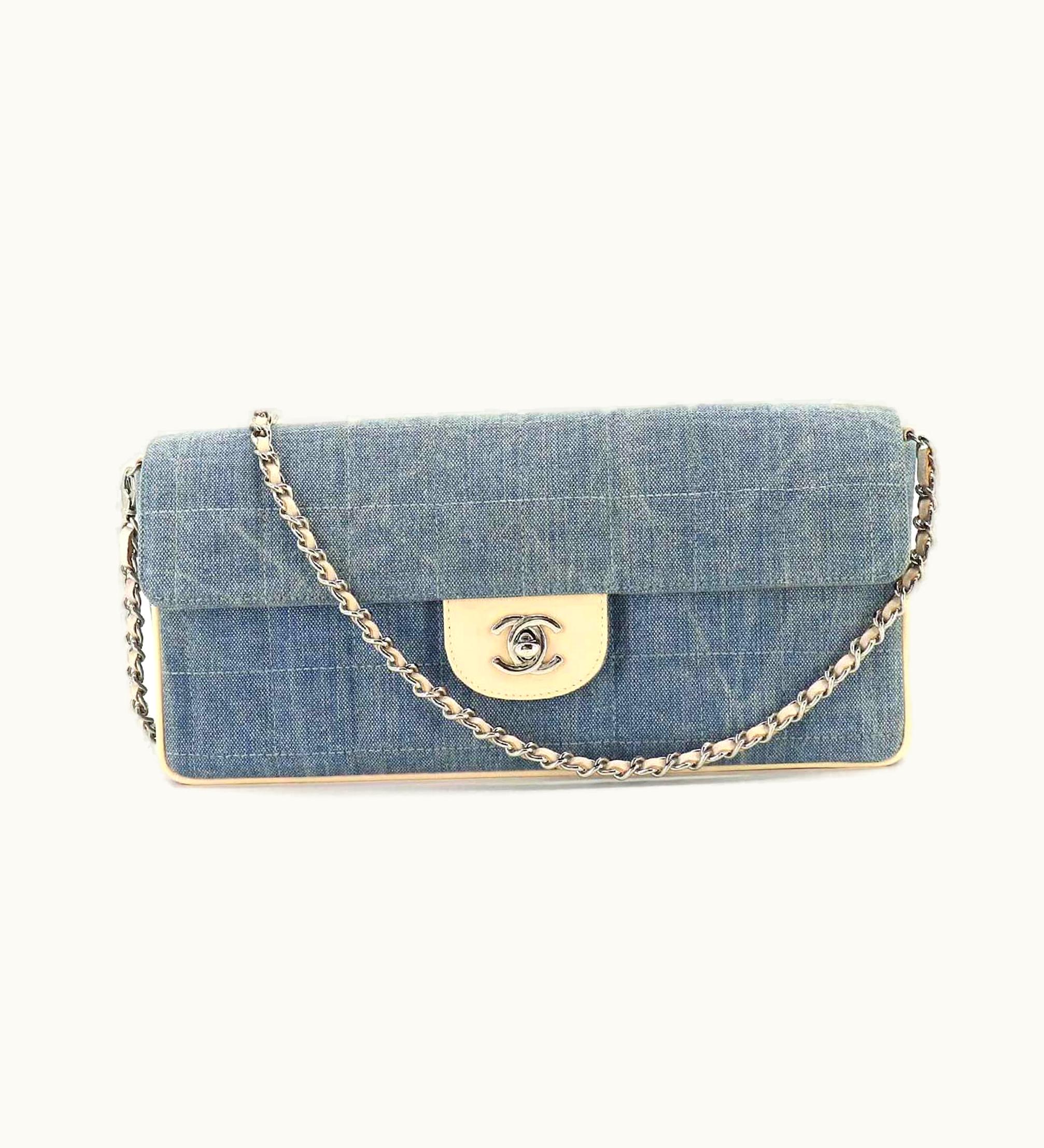 Chanel Chanel Chocolate Bar Chain Shoulder Bag Denim Enamel Blue Vintage Chocolate Shoulder Bag
