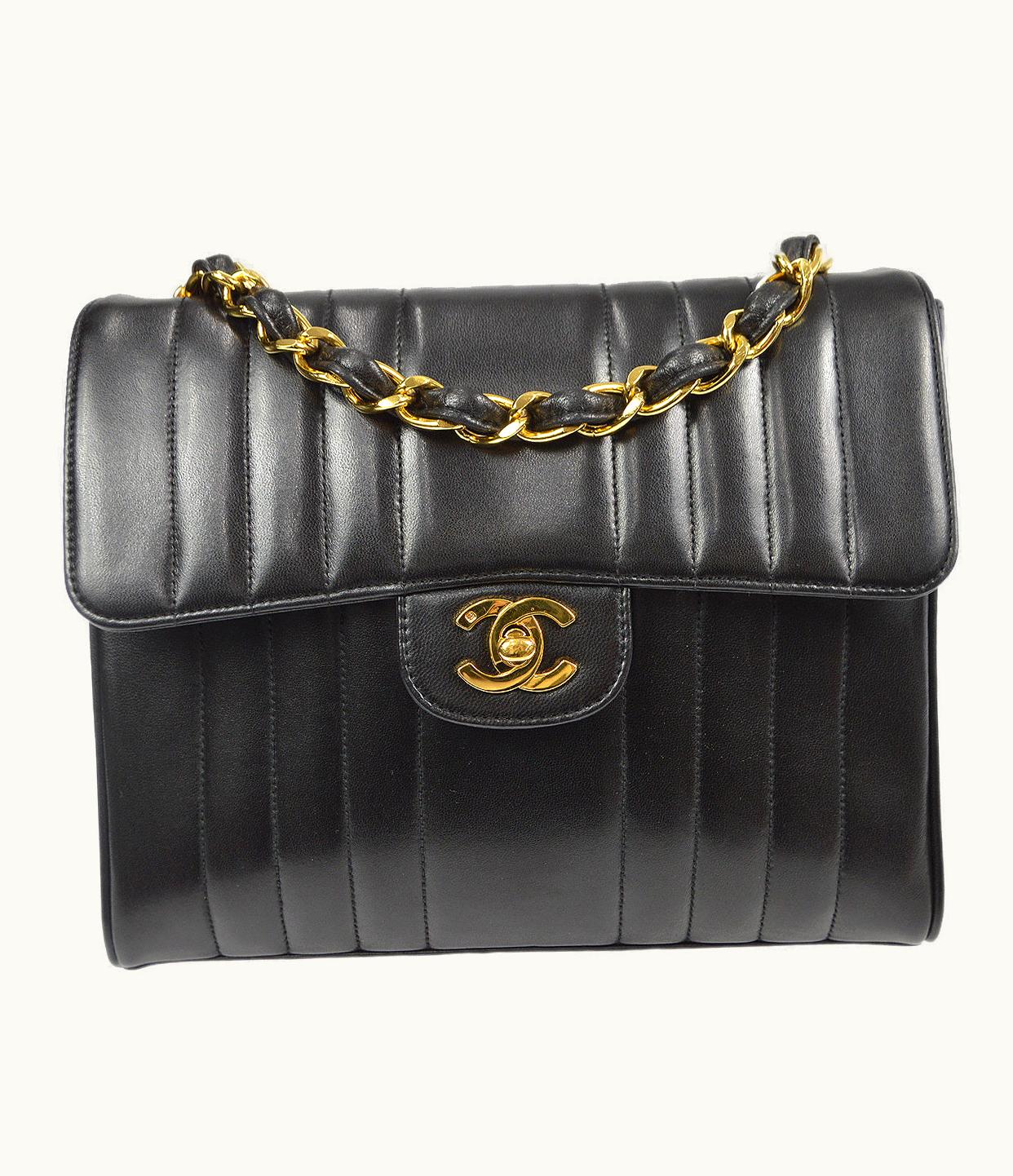 Chanel Chanel 1991-1994 Vertical Stitch Classic Square Flap Small Black Lambskin 87843