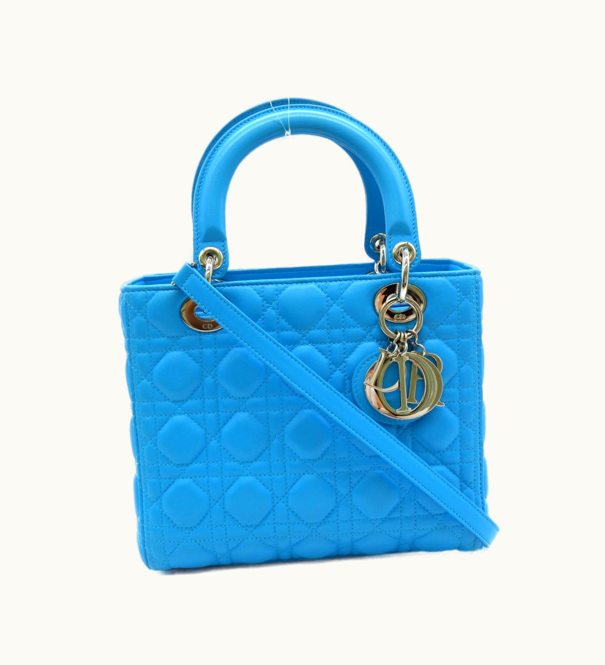 Dior Dior Lady Dior Tote Bag Blue Lambskin [Sheep Leather]