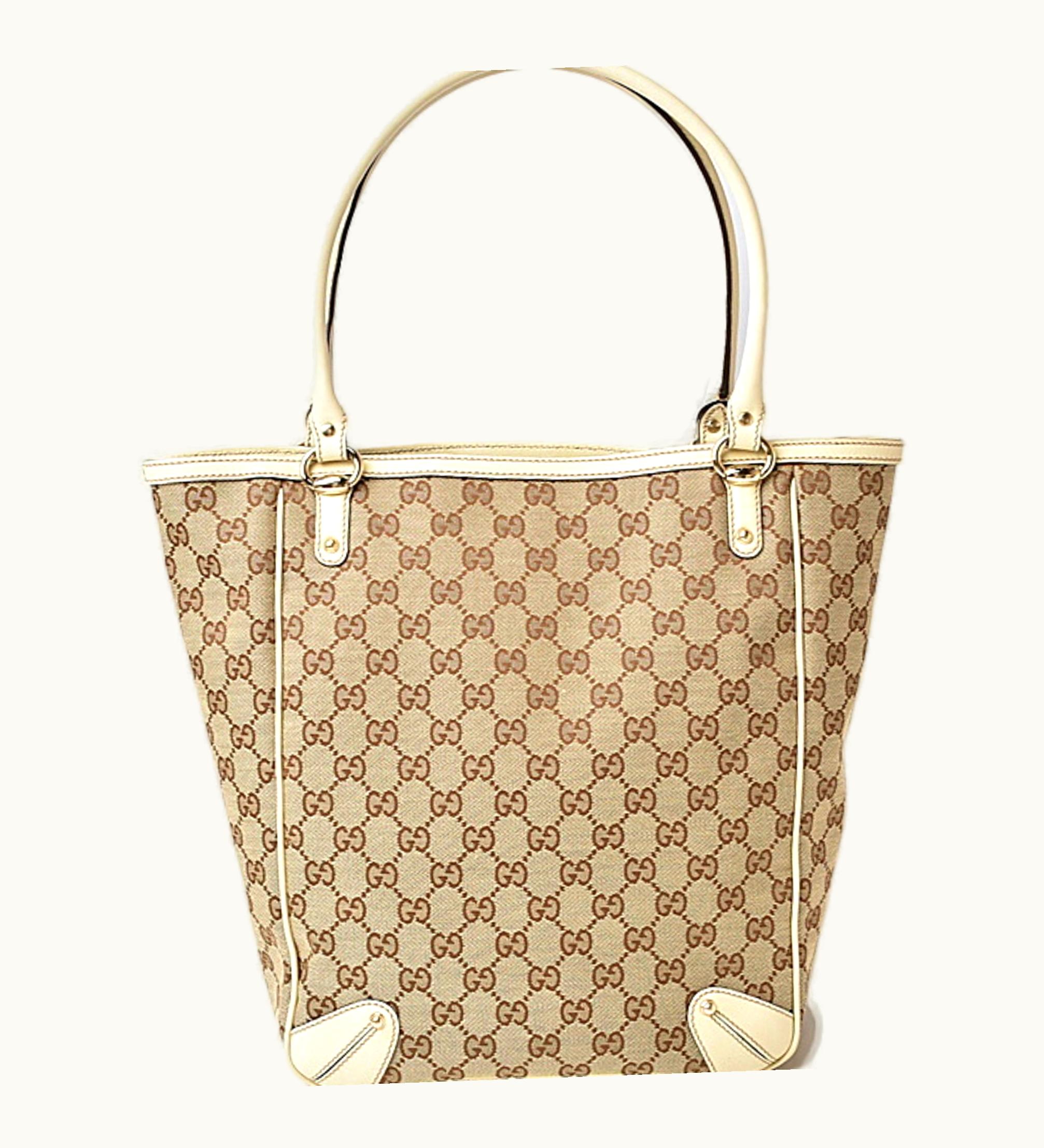 Gucci Gucci 161128 GG Canvas Tote Bag Beige/Brown/Off-White