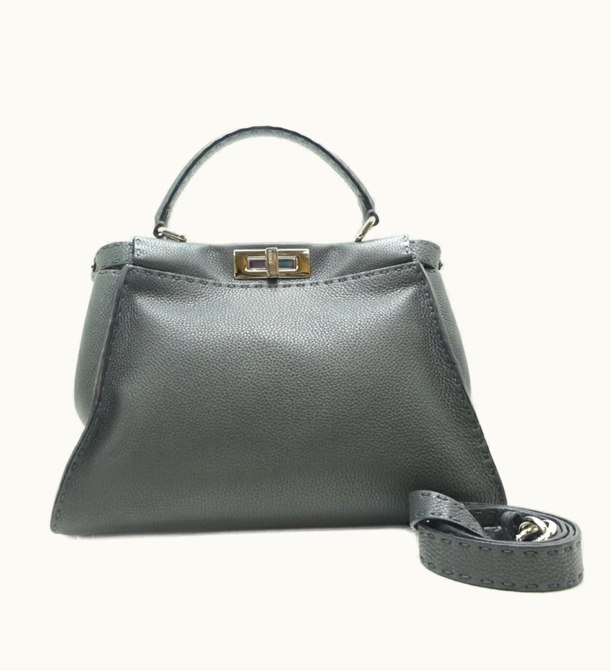 Fendi Fendi Peekaboo Medium 2Way Ladies Handbag 8Bn290 Selleria Leather Gray