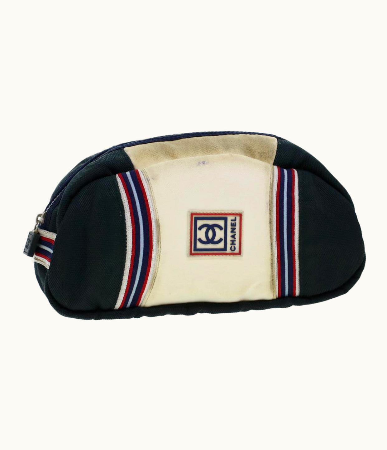 Chanel Chanel Clutch Bag Canvas White Navy CC