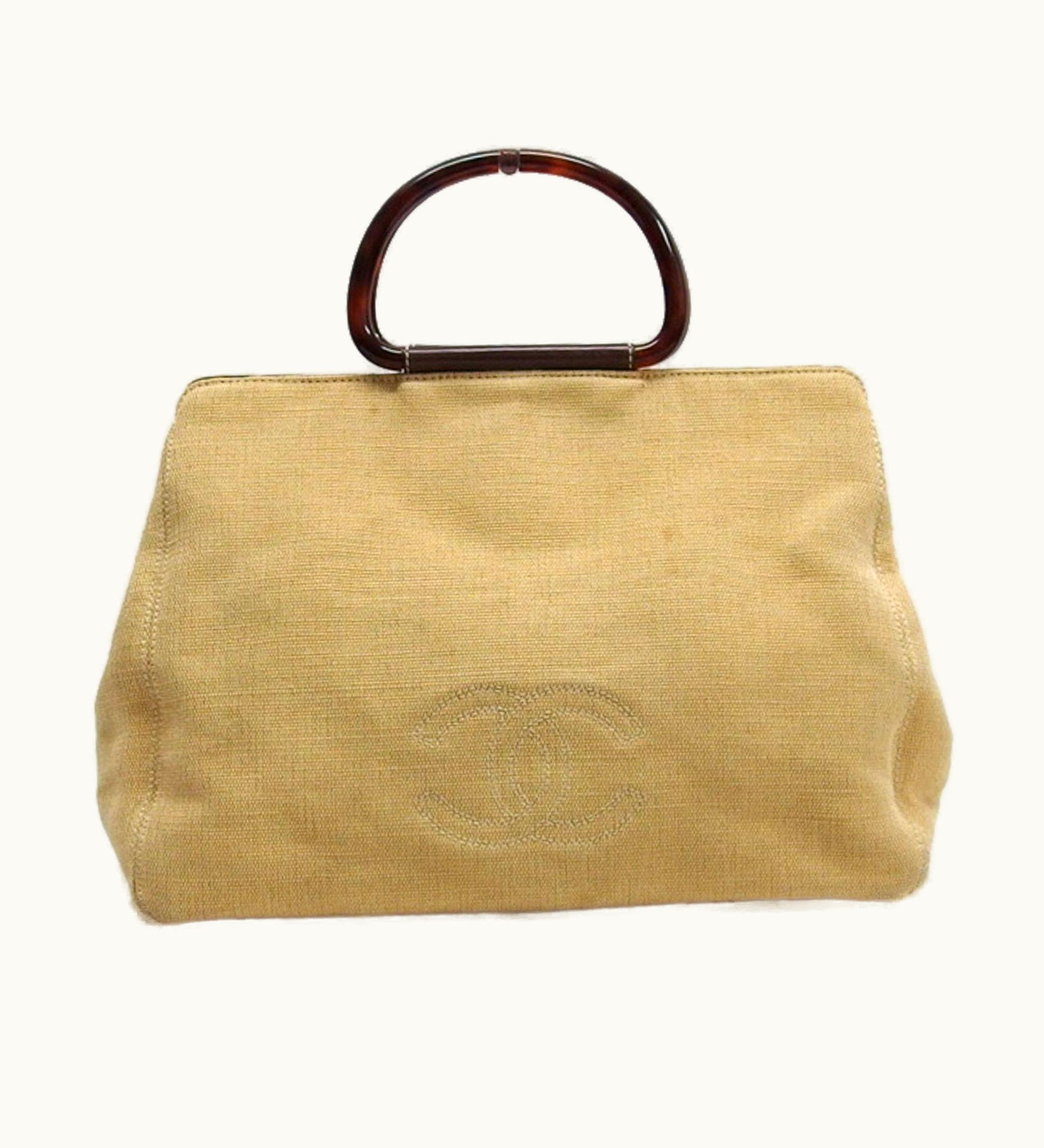 Chanel Chanel Tortoiseshell Handle Canvas Tote Coco Mark Beige