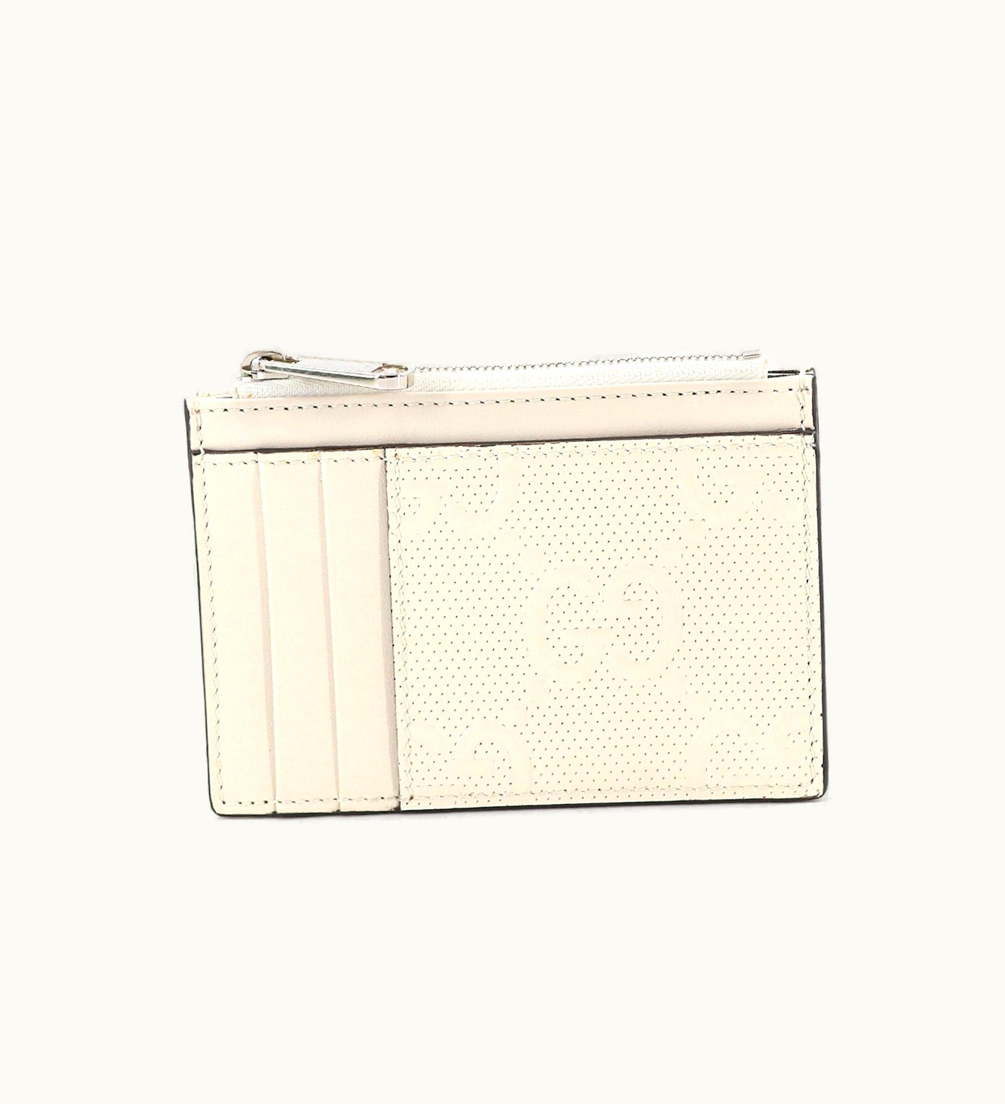 Gucci Gucci GG Embossed Coin Case Wallet Leather White 657570 With Pass Silver Metal Fittings Embossed Coin Case