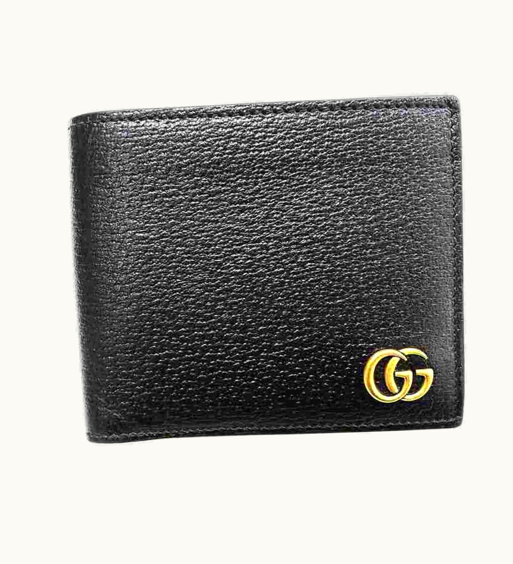 Gucci Gucci GG Marmont Fold Wallet 428725 203887 Leather Black Bifold Gold Men's Women's Unisex
