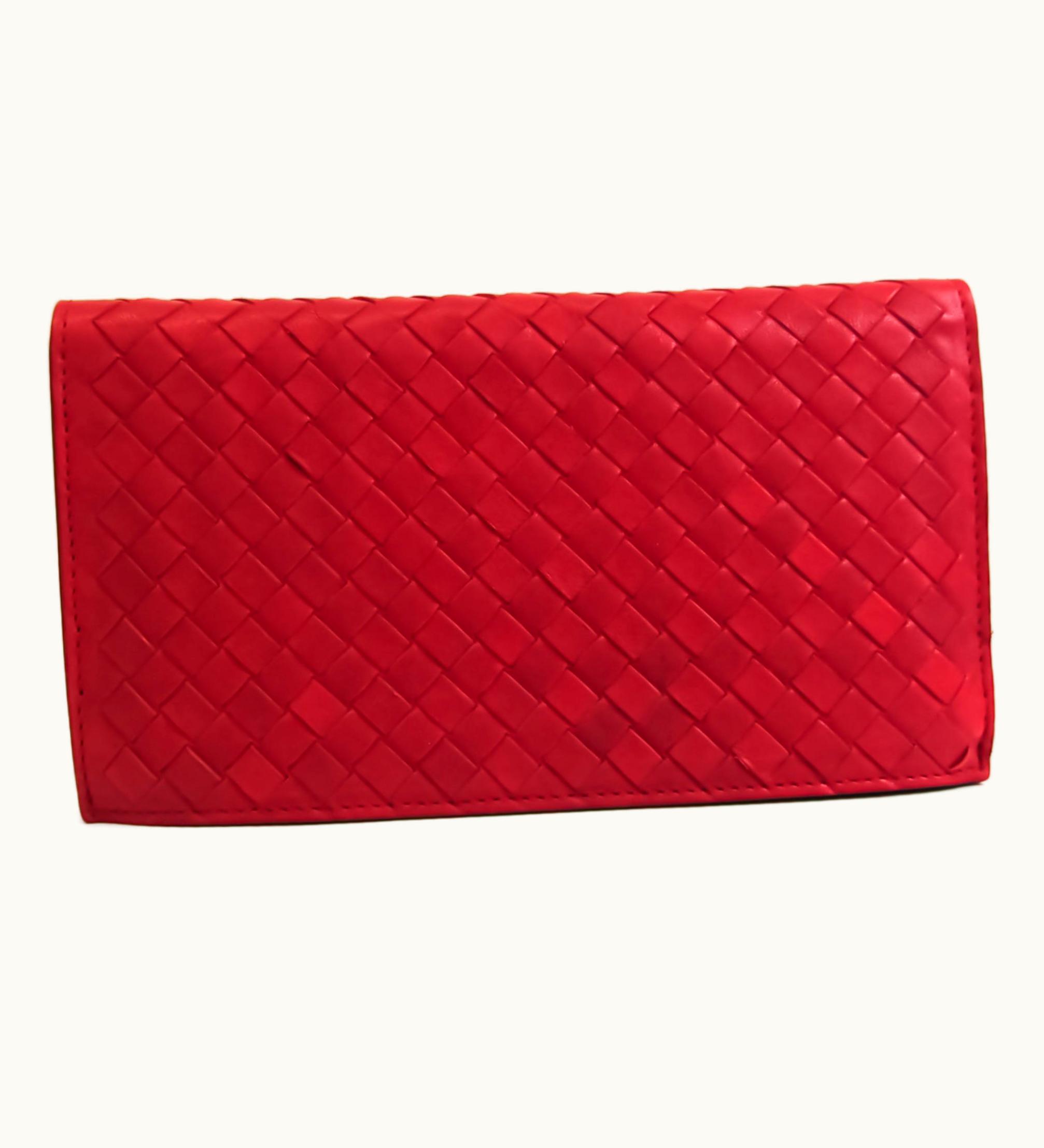 Bottega Veneta Bottega Veneta Intrecciato Women's Leather Long Wallet (Bi-Fold) Red Color