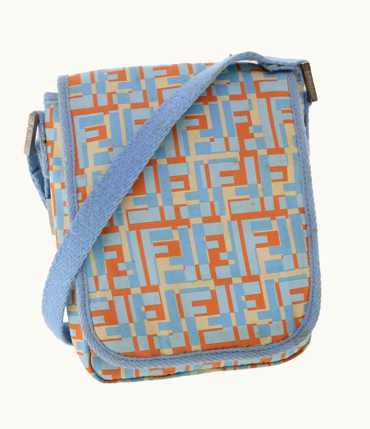 Fendi Fendi Zucca Canvas Shoulder Bag Nylon White Light Blue Orange