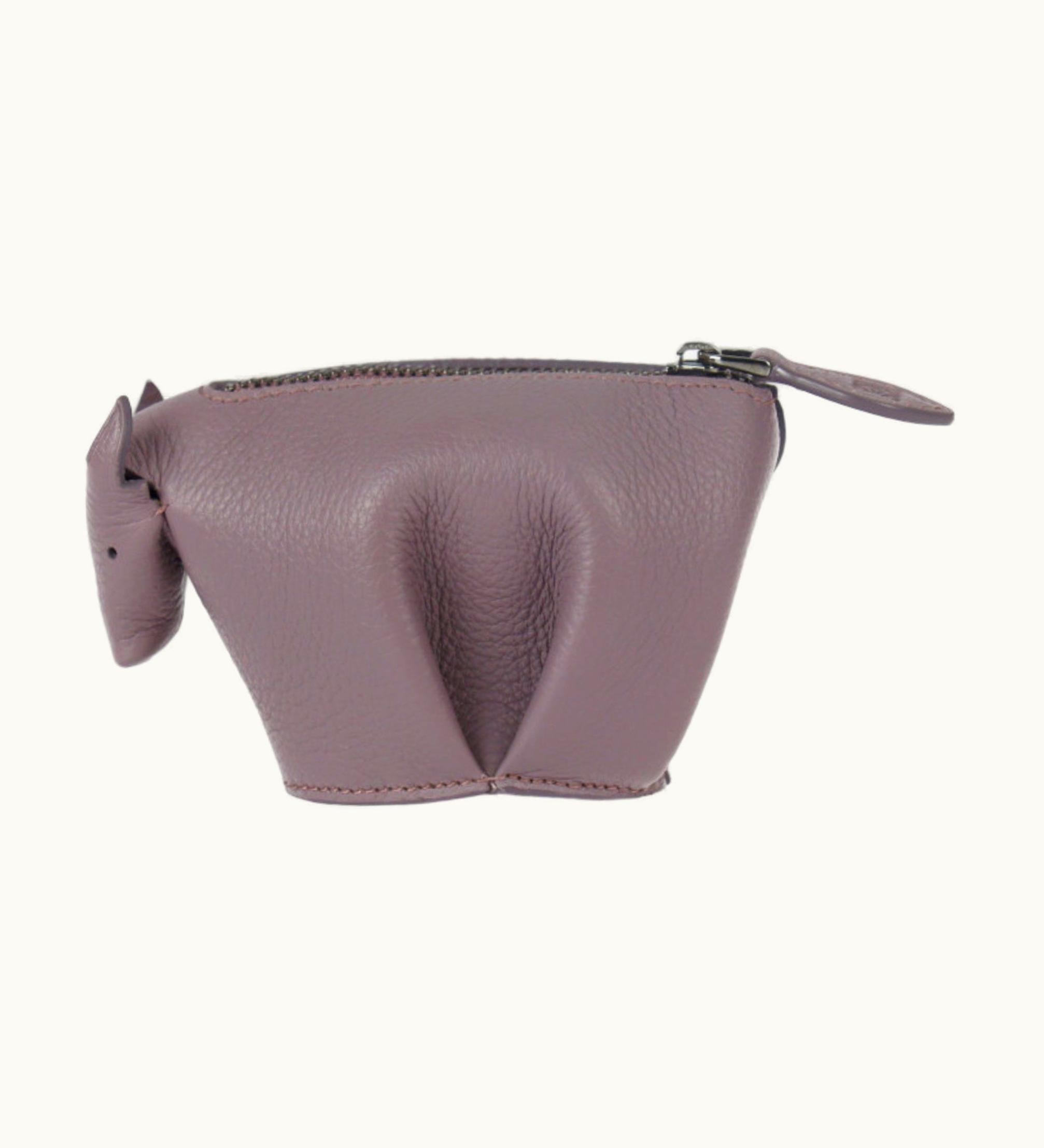 Loewe Loewe Coin Case Leather Purple System Silver Metal Fittings Purse Cow Cattle Animal