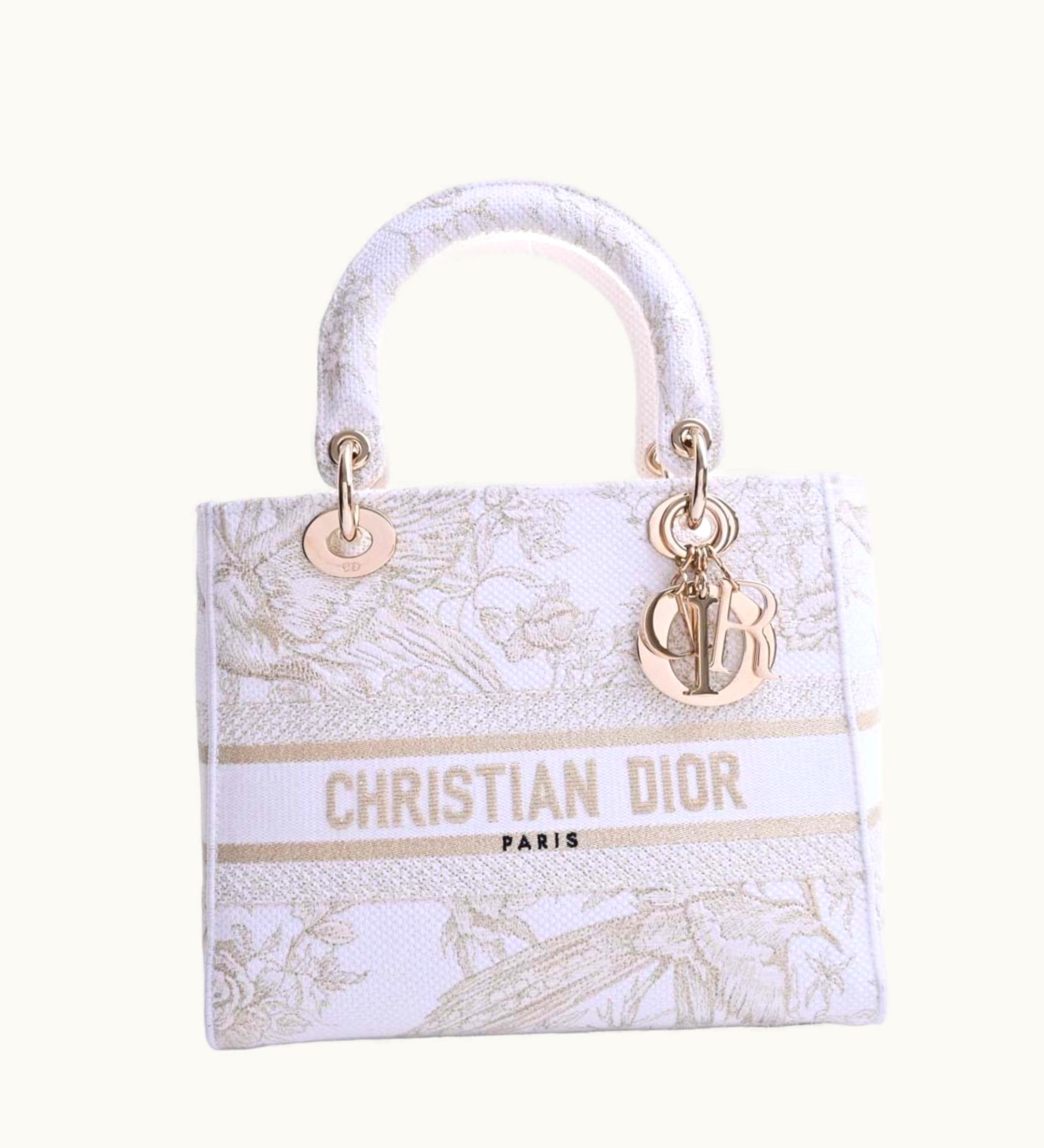 Dior Dior Christian Dior Canvas Lady Delight Embroidered Medium Handbag White Ladies