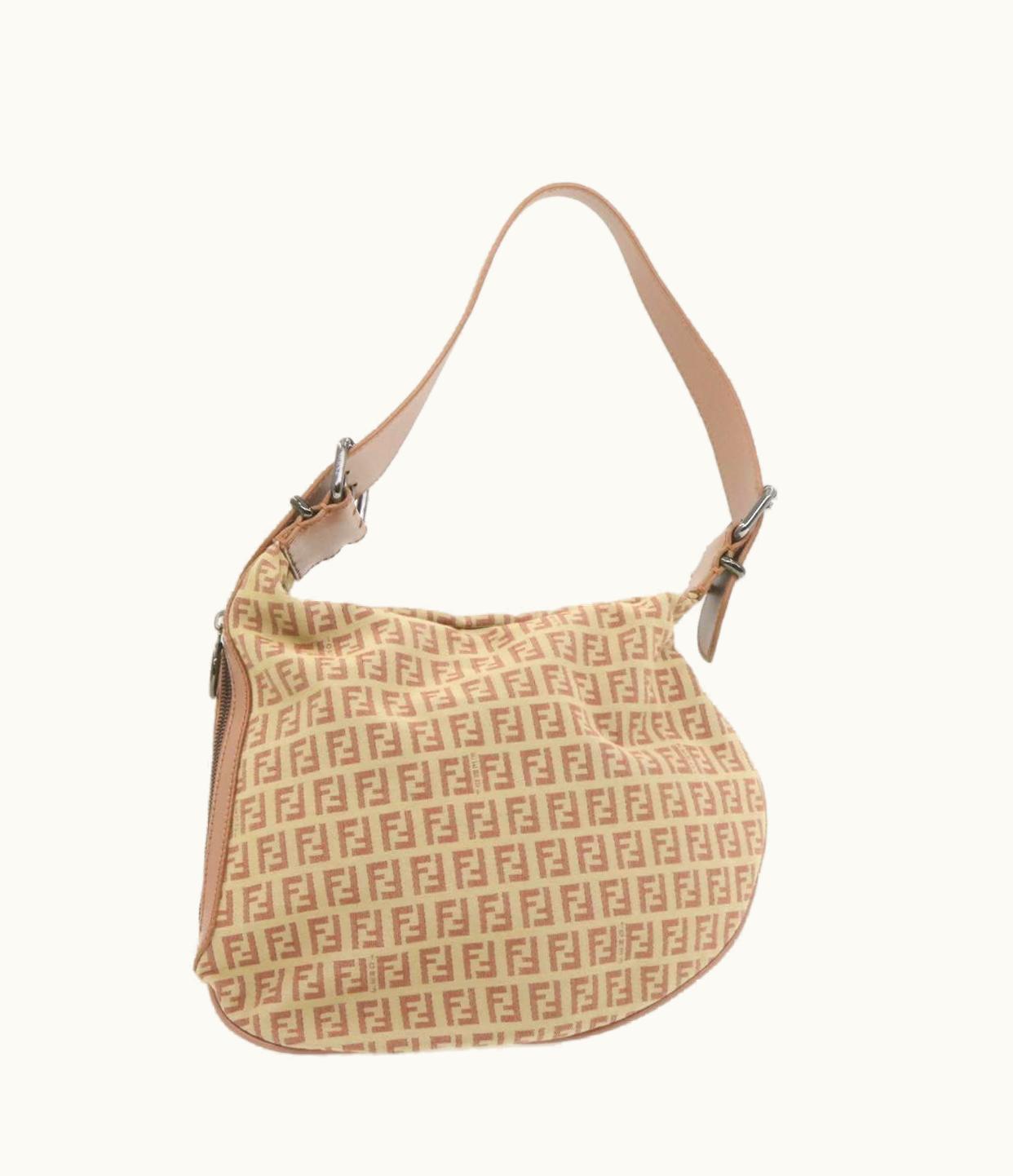 Fendi Fendi Zucchino Canvas Shoulder Bag Pink Beige