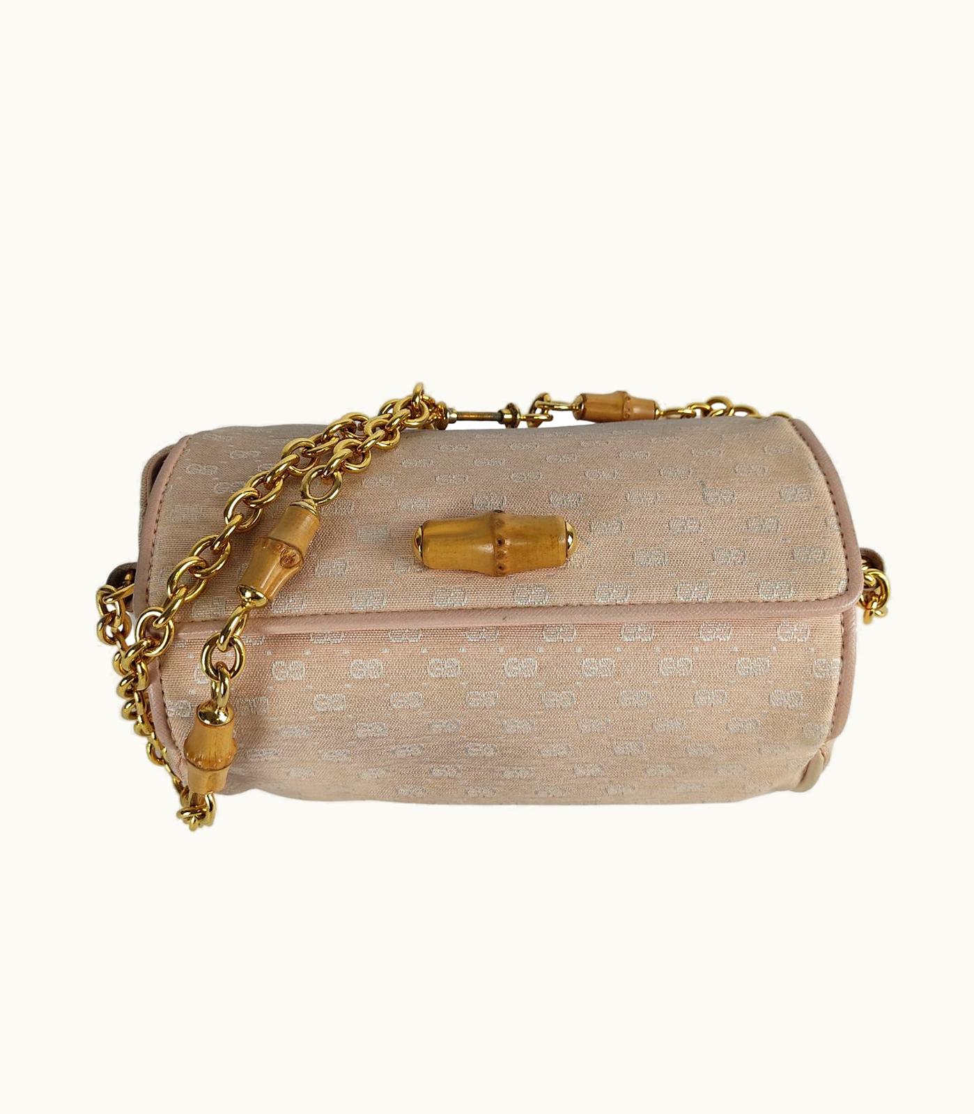 Gucci Gucci Vintage Bamboo Shoulder Bag In Pink GG Canvas