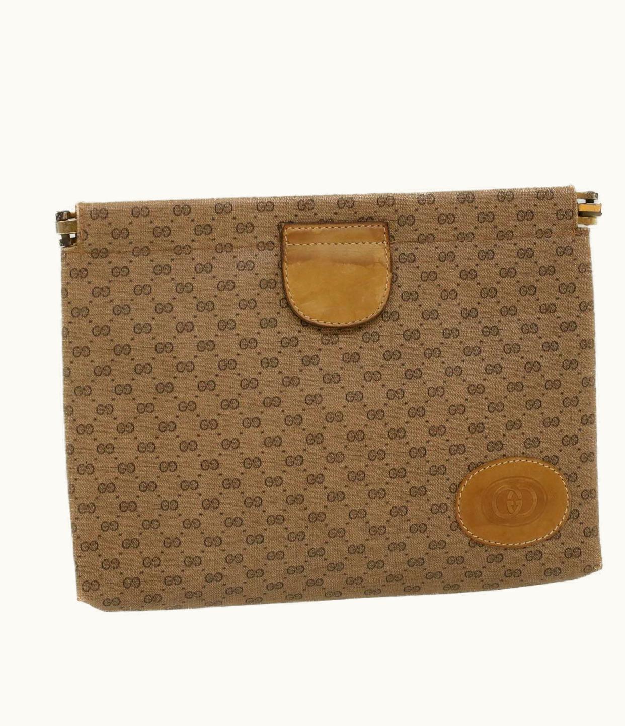 Gucci Gucci Micro Small GG Canvas Clutch Bag PVC Leather Beige