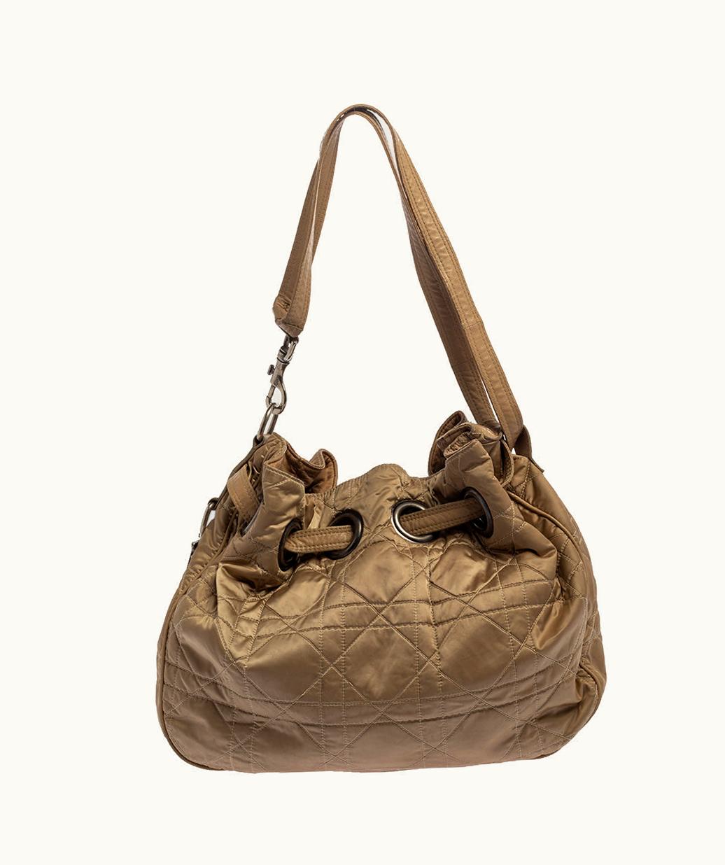 Dior Dior Beige Cannage Leather Drawstring Shoulder Bag