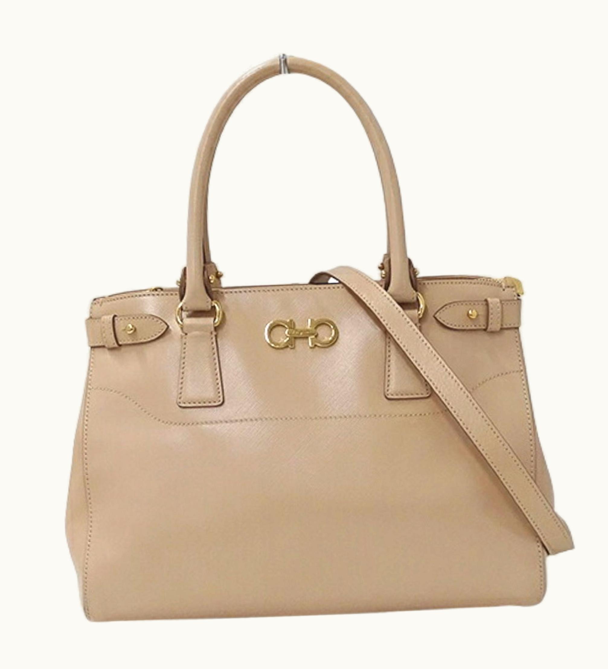 Salvatore Ferragamo Salvatore Ferragamo Bag Women's Handbag Shoulder 2Way Double Gancini Leather Beige