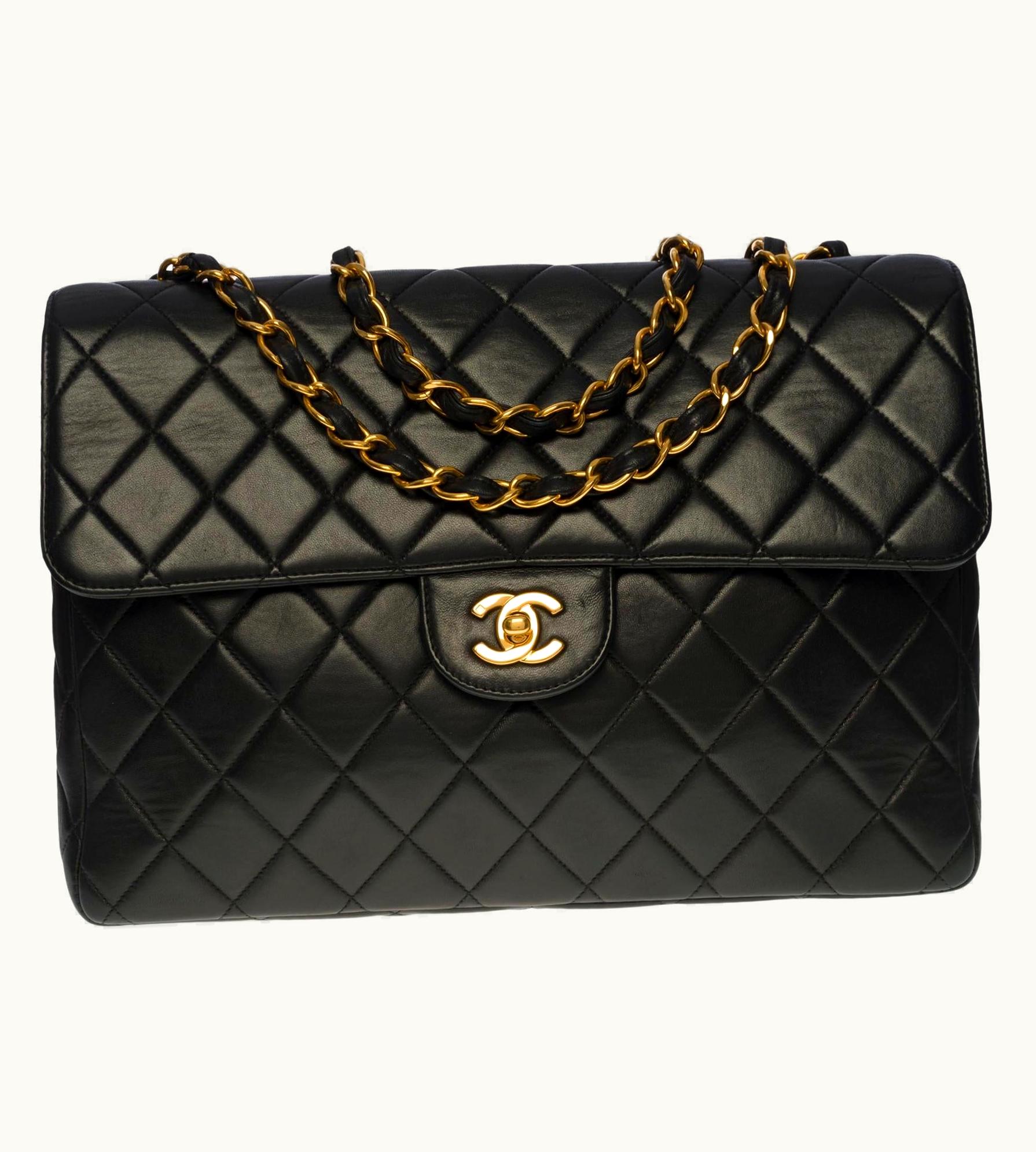 Chanel Chanel Timeless Jumbo Single Shoulder Flap Bag In Black Quilted Lambskin -> Chanel Majestic Jumbo Single Shoulder Flap Bag In Black Quilted Lambskin