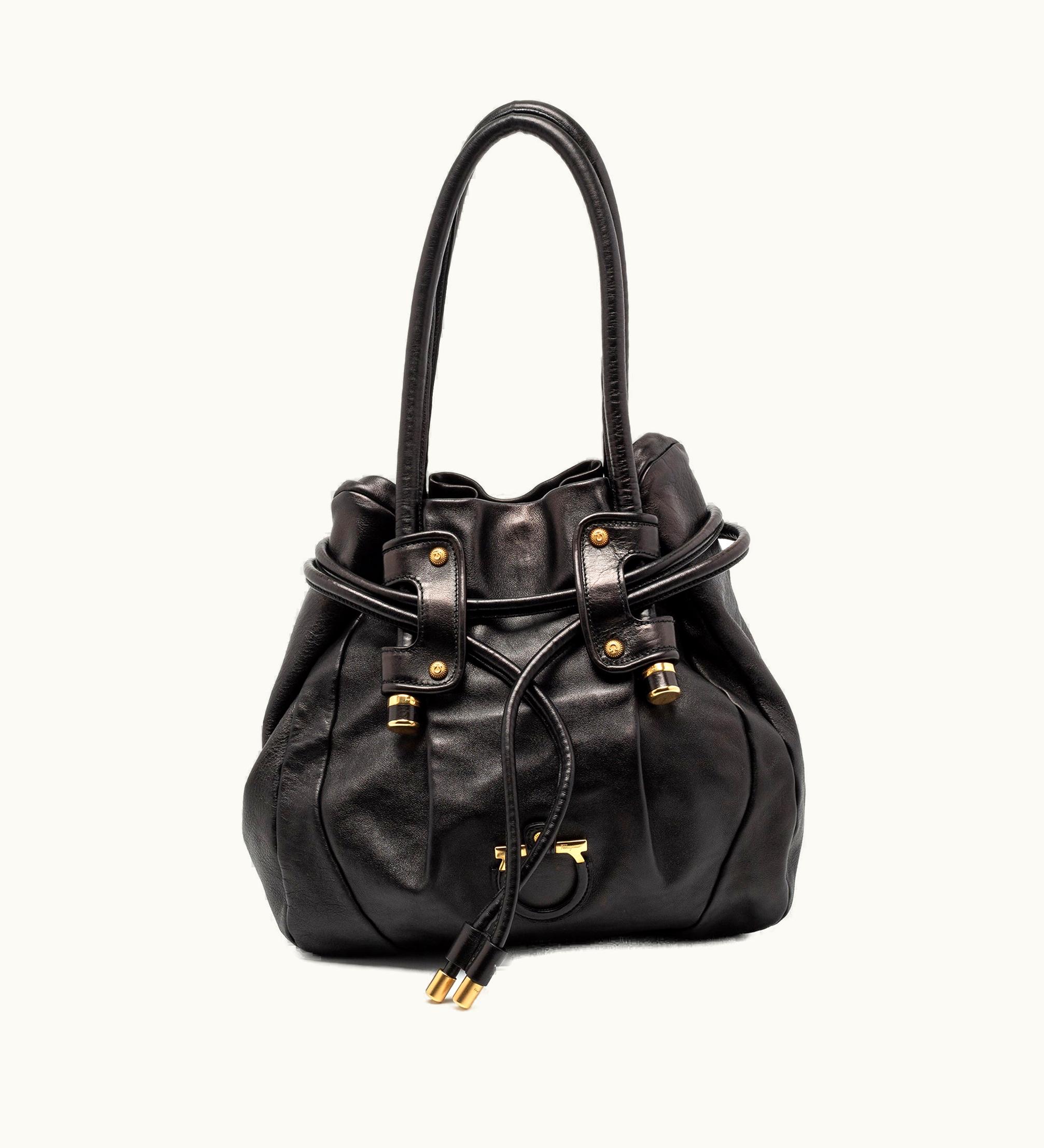 Salvatore Ferragamo Salvatore Ferragamo Drawstring Hobo Black Leather