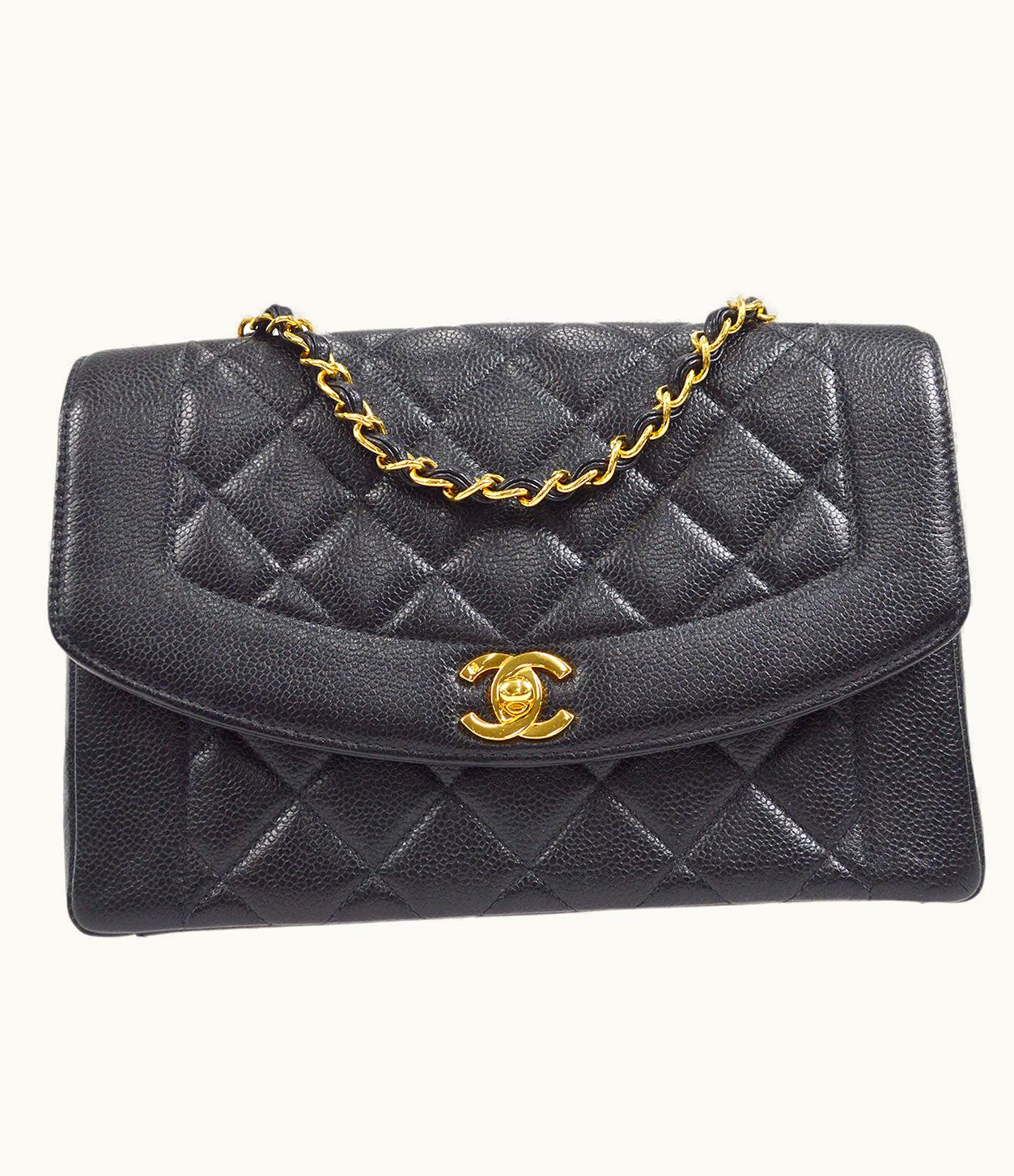 Chanel Chanel 1994-1996 Tall Diana Flap Medium Black Caviar 17140