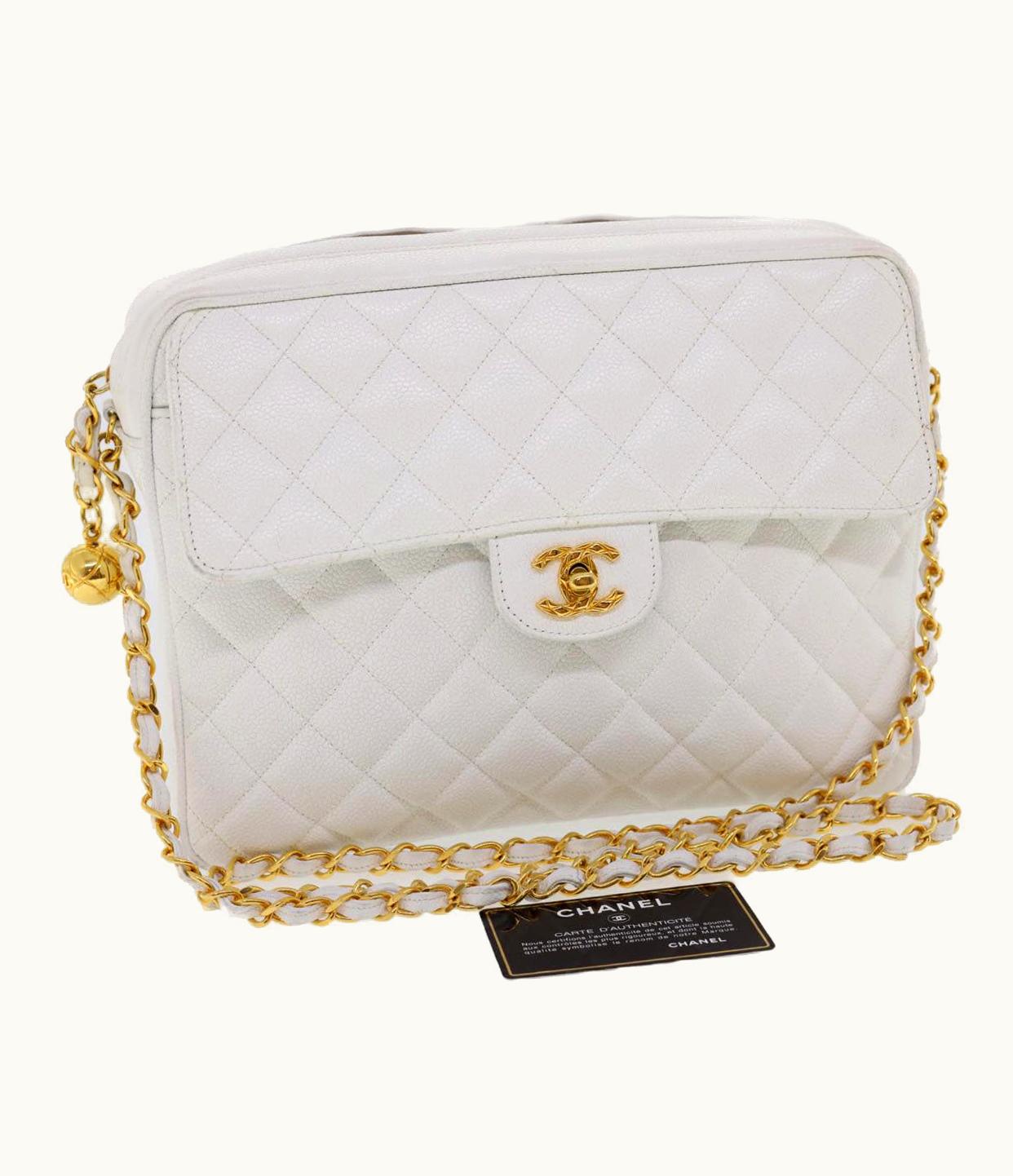 Chanel Chanel Matelasse Chain Shoulder Bag Caviar Skin Gold White CC