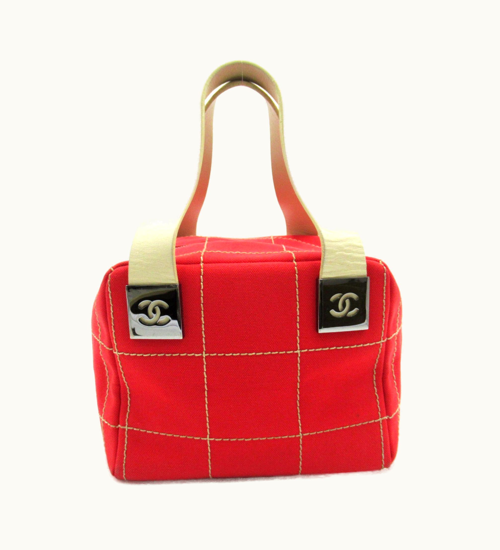 Chanel Chanel Chocolate Bar Tote Bag Red Canvas Leather