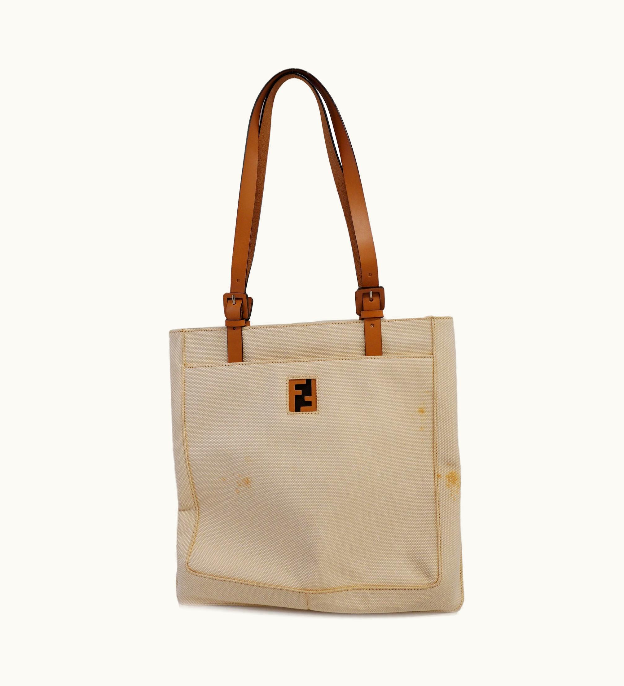 Fendi Fendi Handbag Women's Canvas, Leather Tote Bag Brown, Ivory