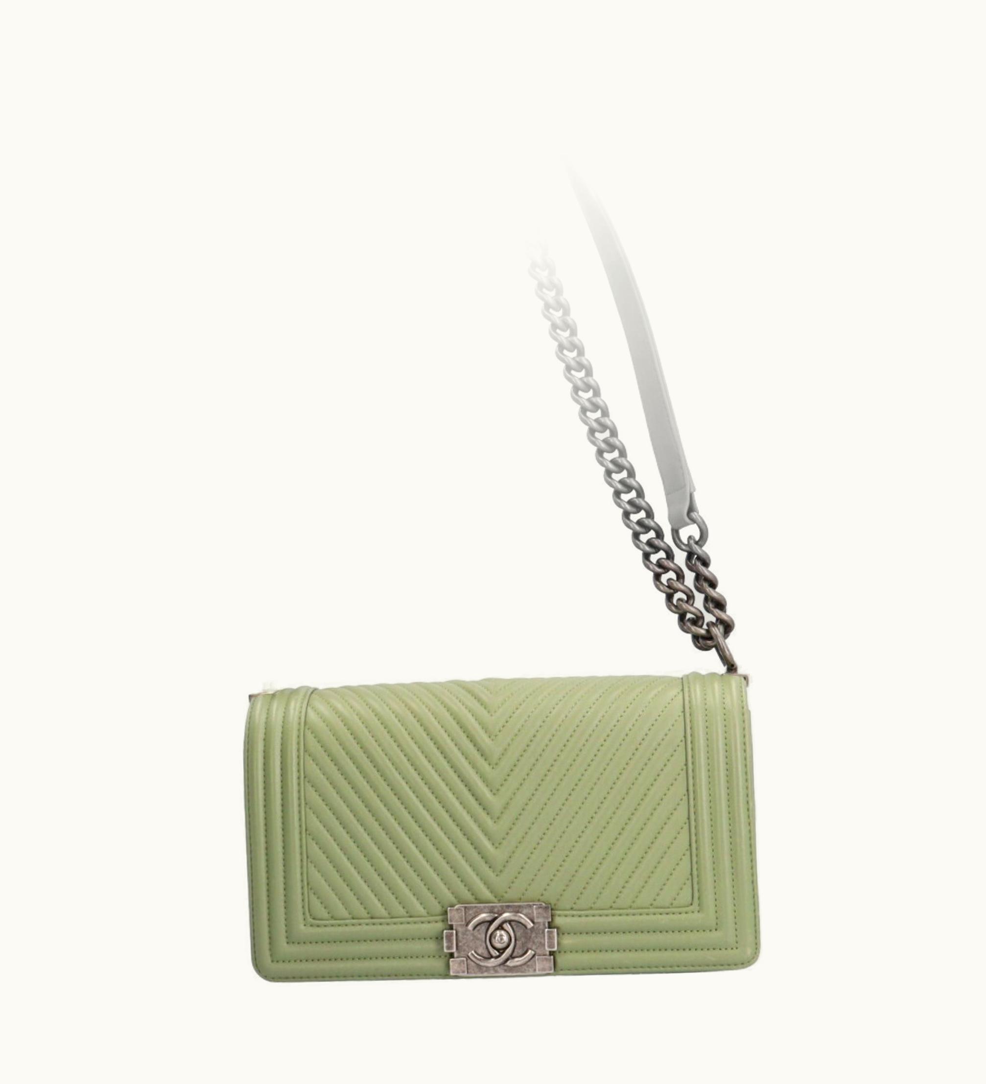 Chanel Chanel Boy Chanel V Stitch Shoulder Bag Luxury Leather Bag Green