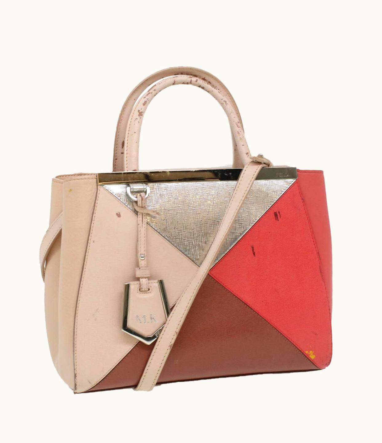 Fendi Fendi Hand Bag Leather Pink Silver Beige