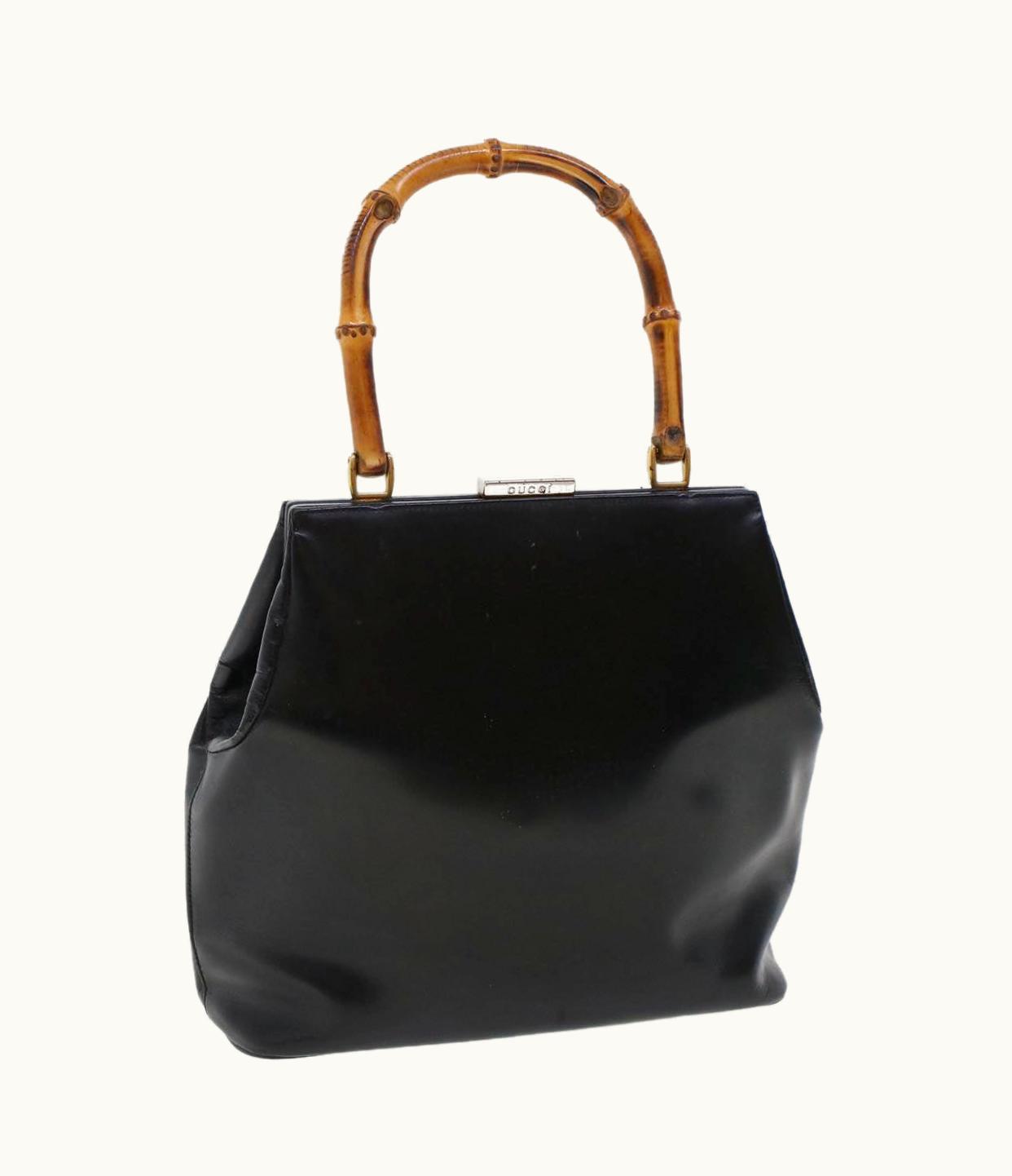 Gucci Gucci Bamboo Gamaguchi Hand Bag Leather Black 000.781.0295