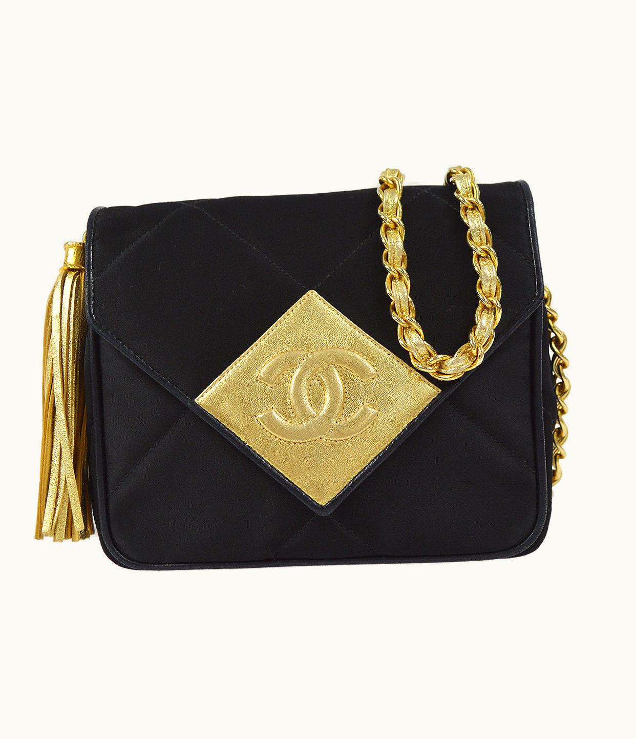 Chanel Chanel 1989-1991 Flap Shoulder Bag Mini Black Satin 97317
