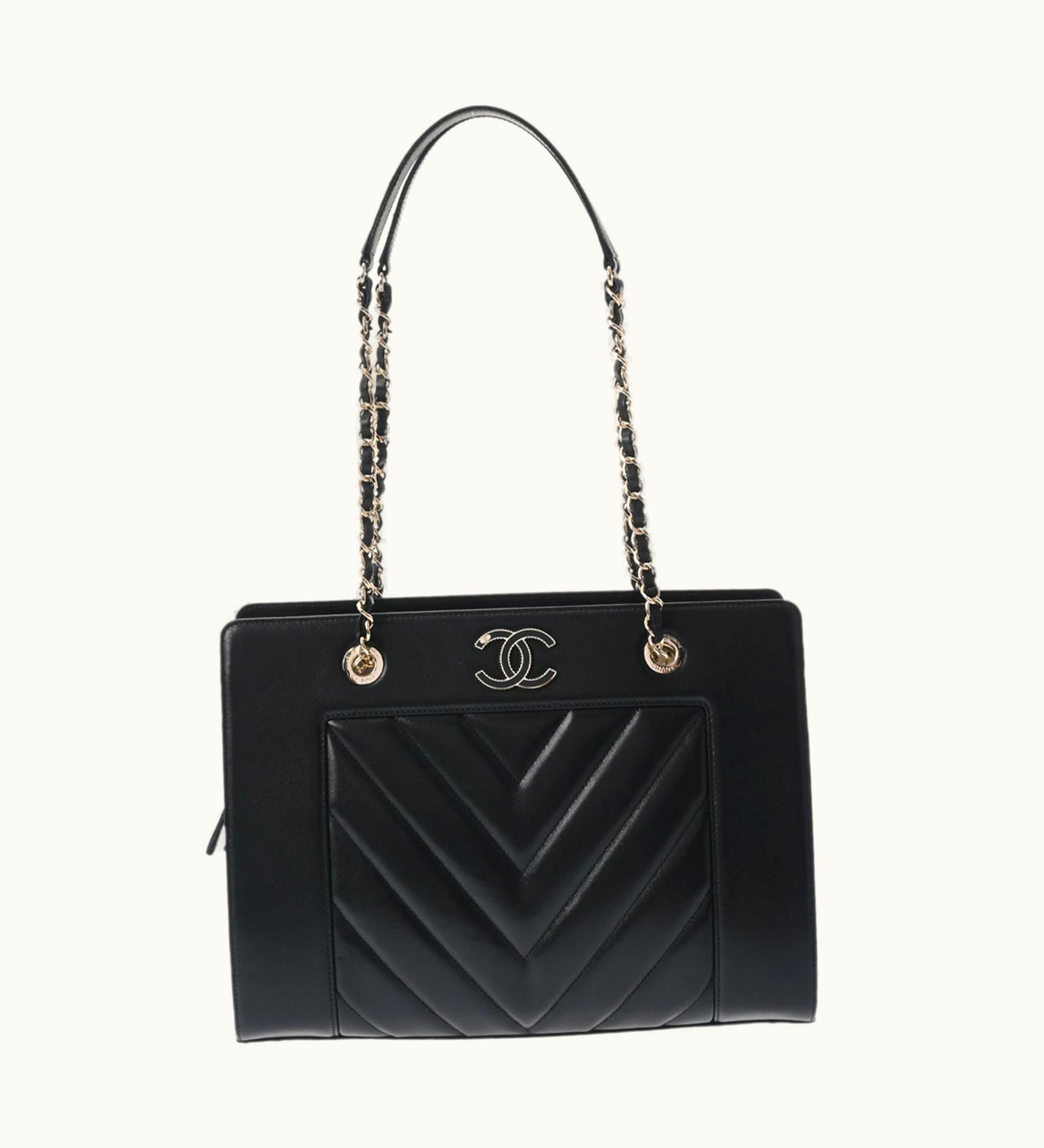 Chanel Chanel V Stitch Chain Tote Black Women's Leather Bag