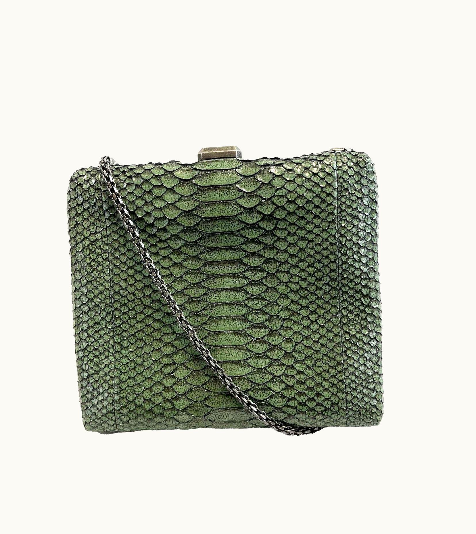 Chanel Chanel - Python Snakeskin Green CC Kiss Lock Shoulder Bag / Crossbody