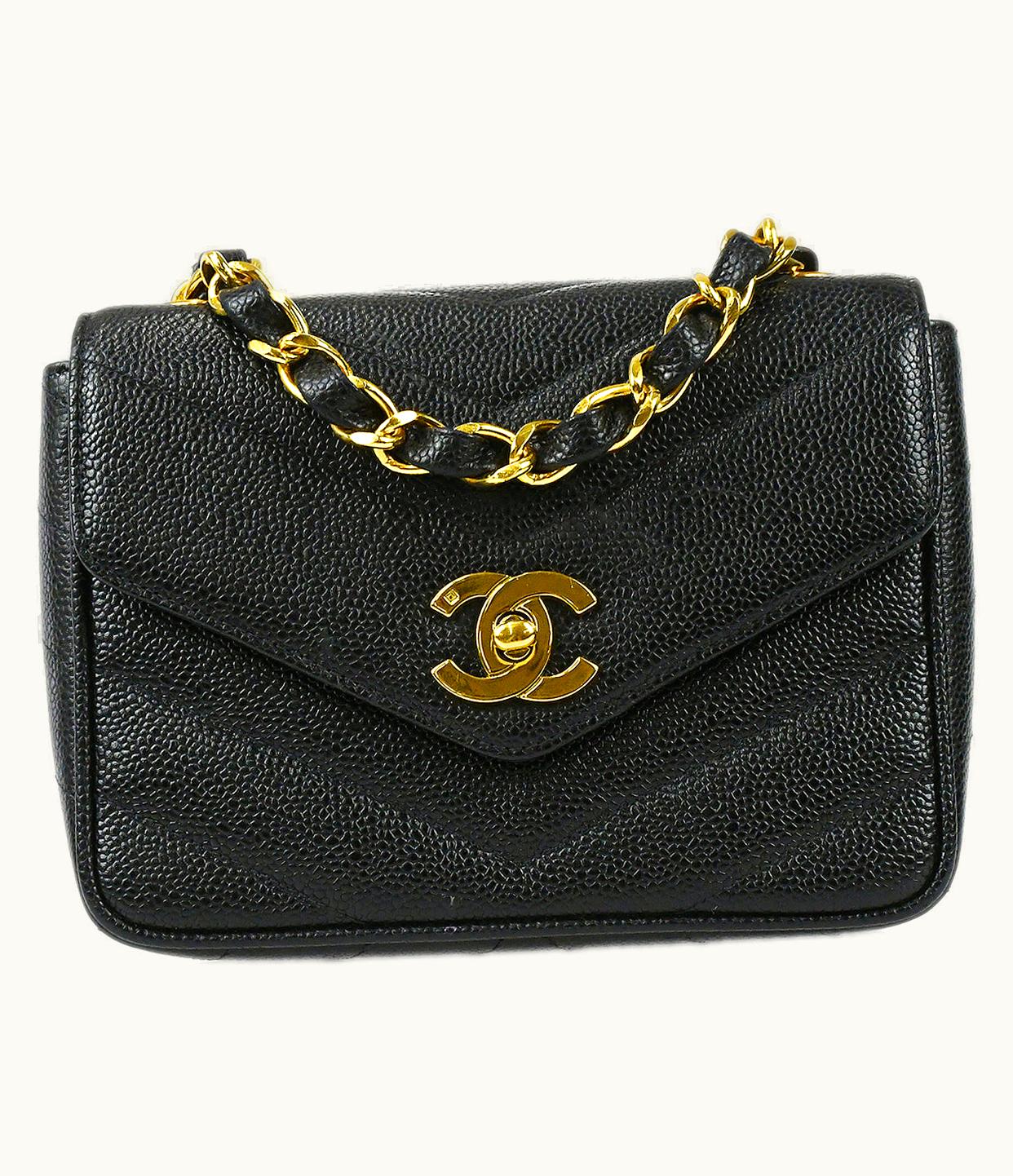 Chanel Chanel 1994-1996 Chevron Letter Flap Mini Black Caviar 67698