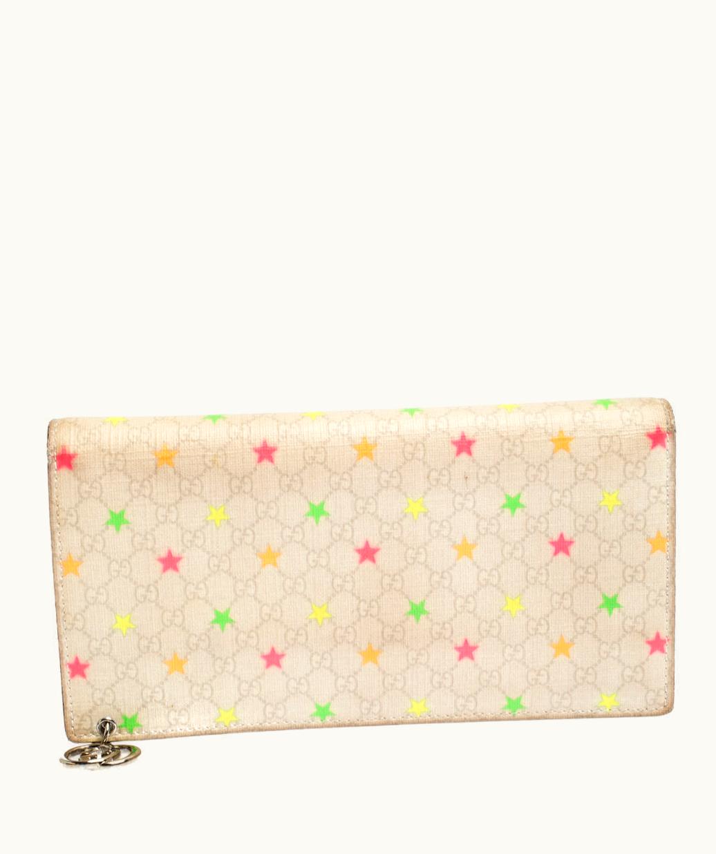 Gucci Gucci White Micro GG Supreme Canvas Neon Stars Continental Wallet