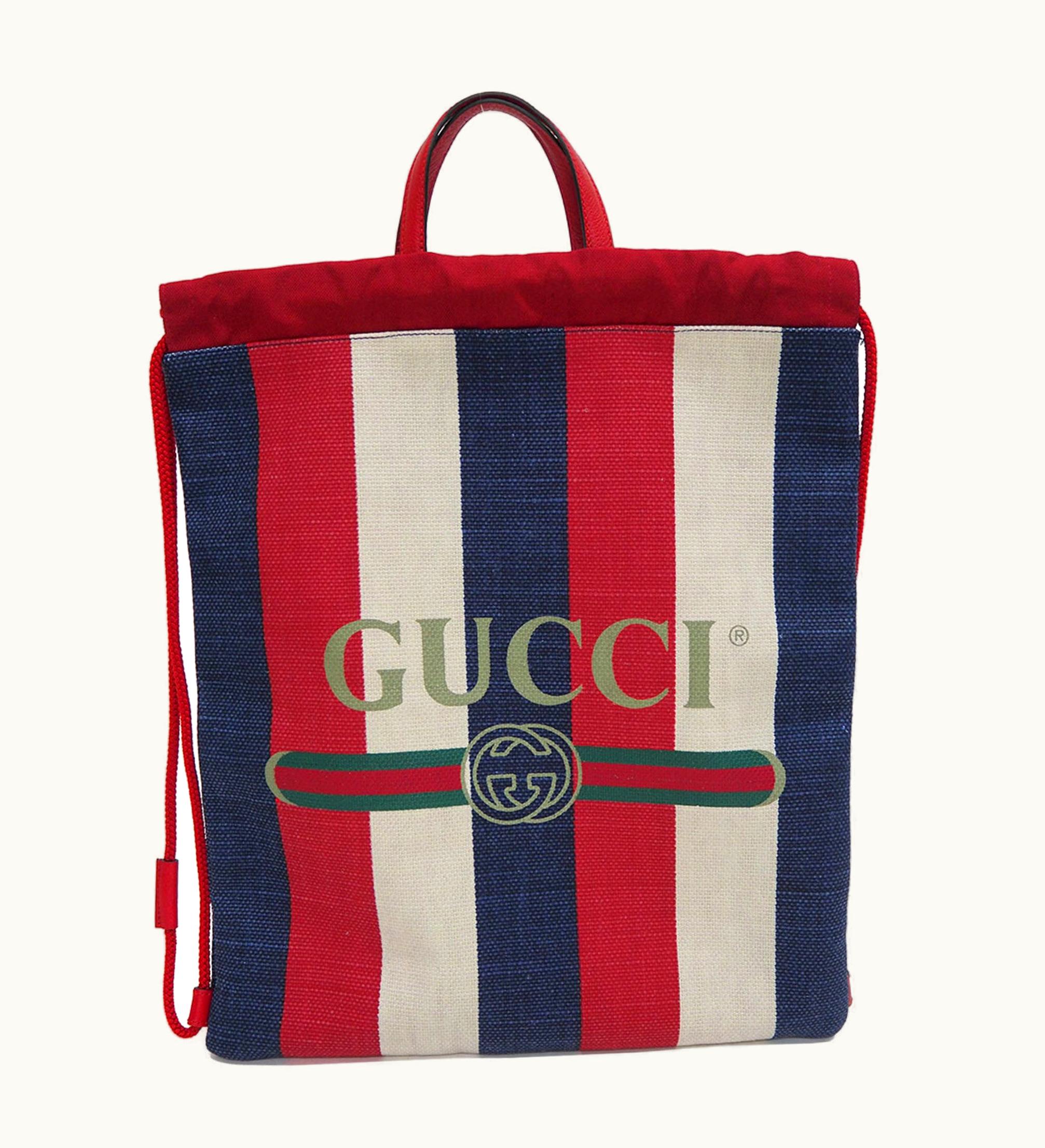 Gucci Gucci 473872 Drawstring Backpack Tote Rucksack Canvas Knapsack Tricolor