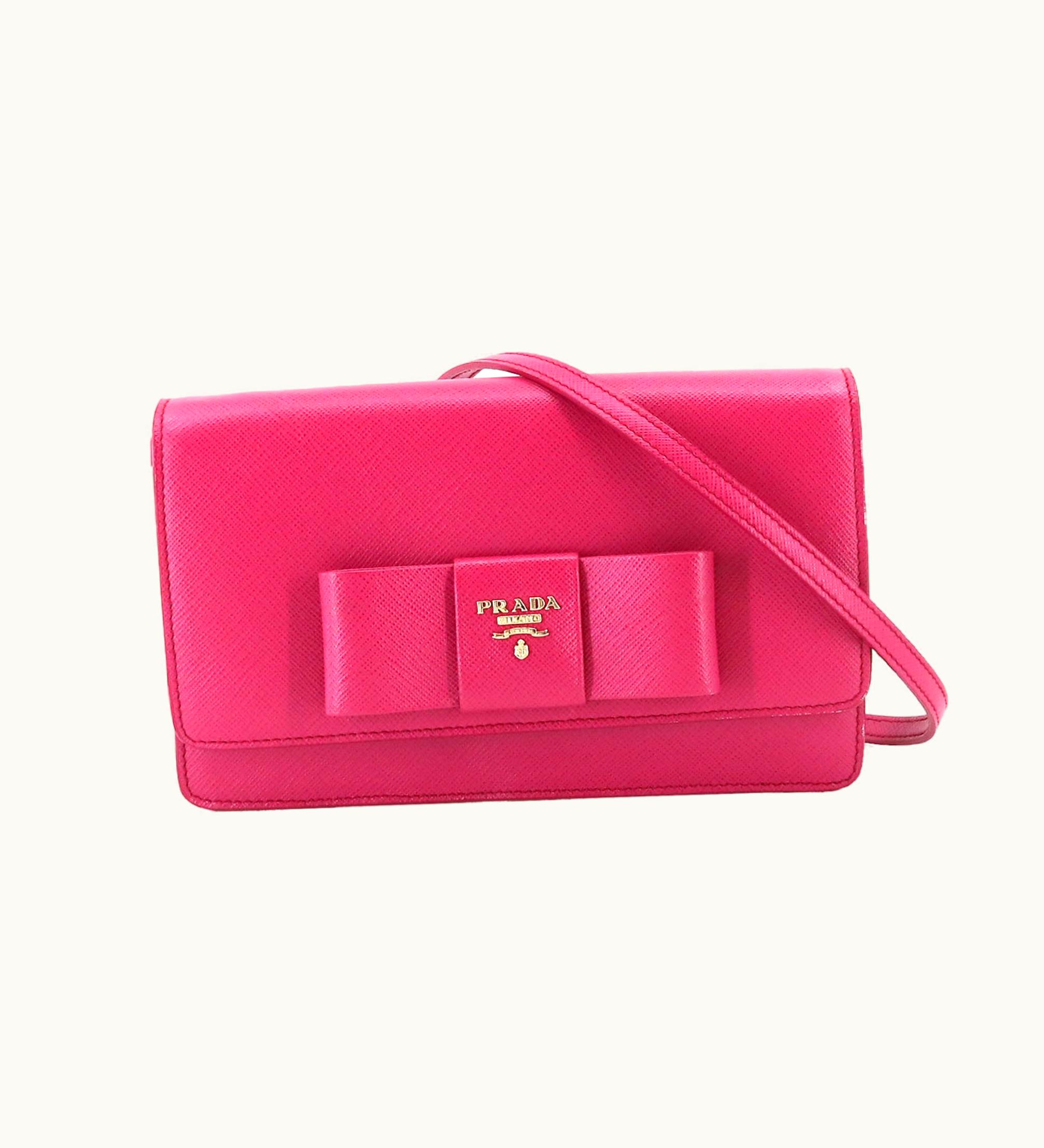 Prada Prada Saffiano Shoulder Wallet Long Leather Pink Bt1009 Gold Metal Fittings Ribbon