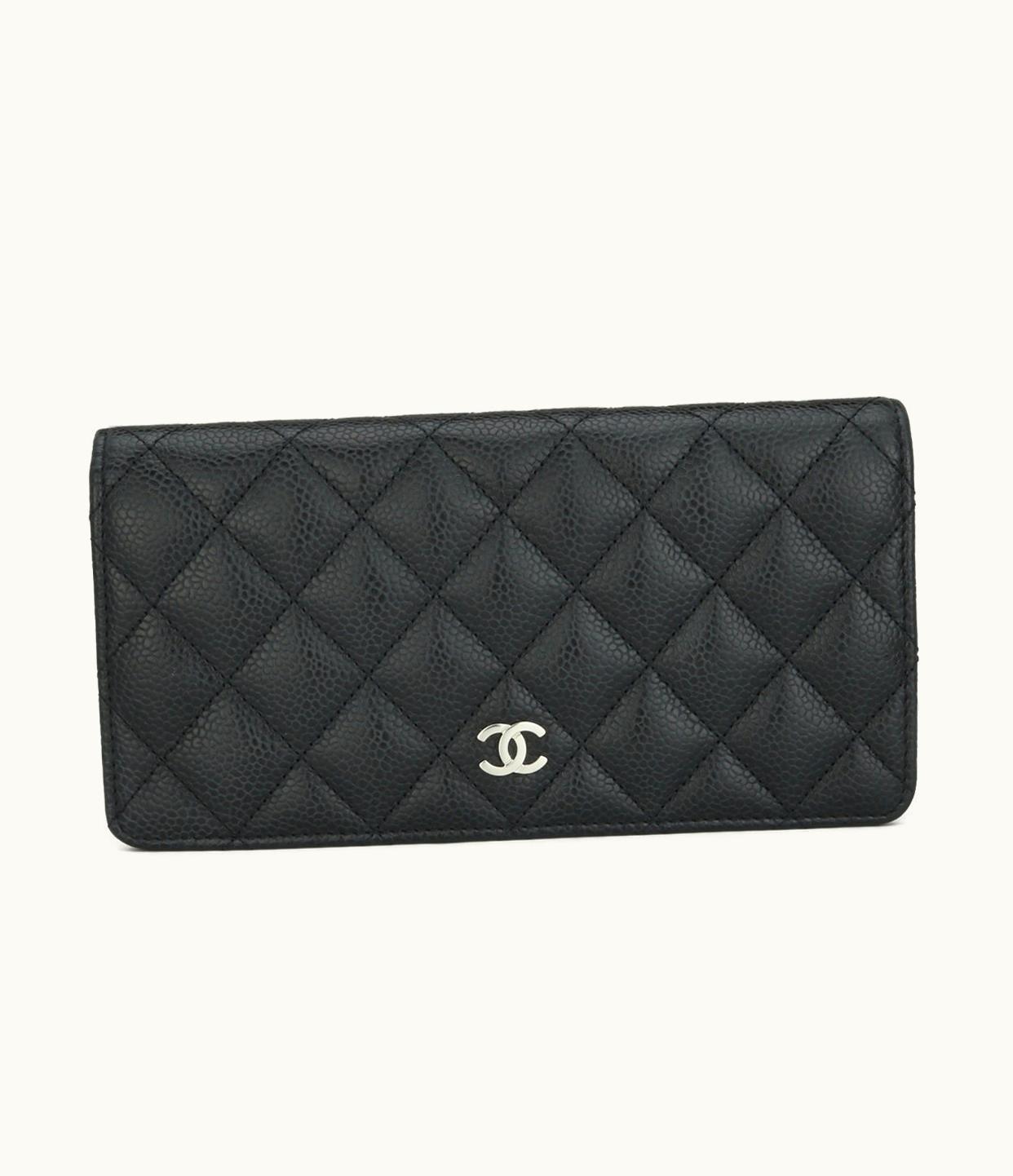 Chanel Chanel Quilted Classic Long Flap Yen Wallet Black Caviar Silver Hardware 2014