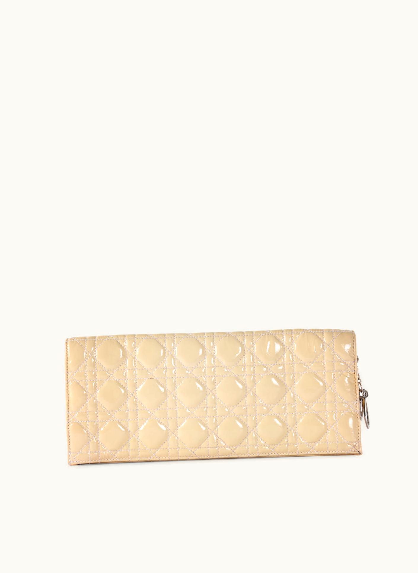 Dior Dior Christian Dior Off White Cannage Patent Leather Foldover Clutch