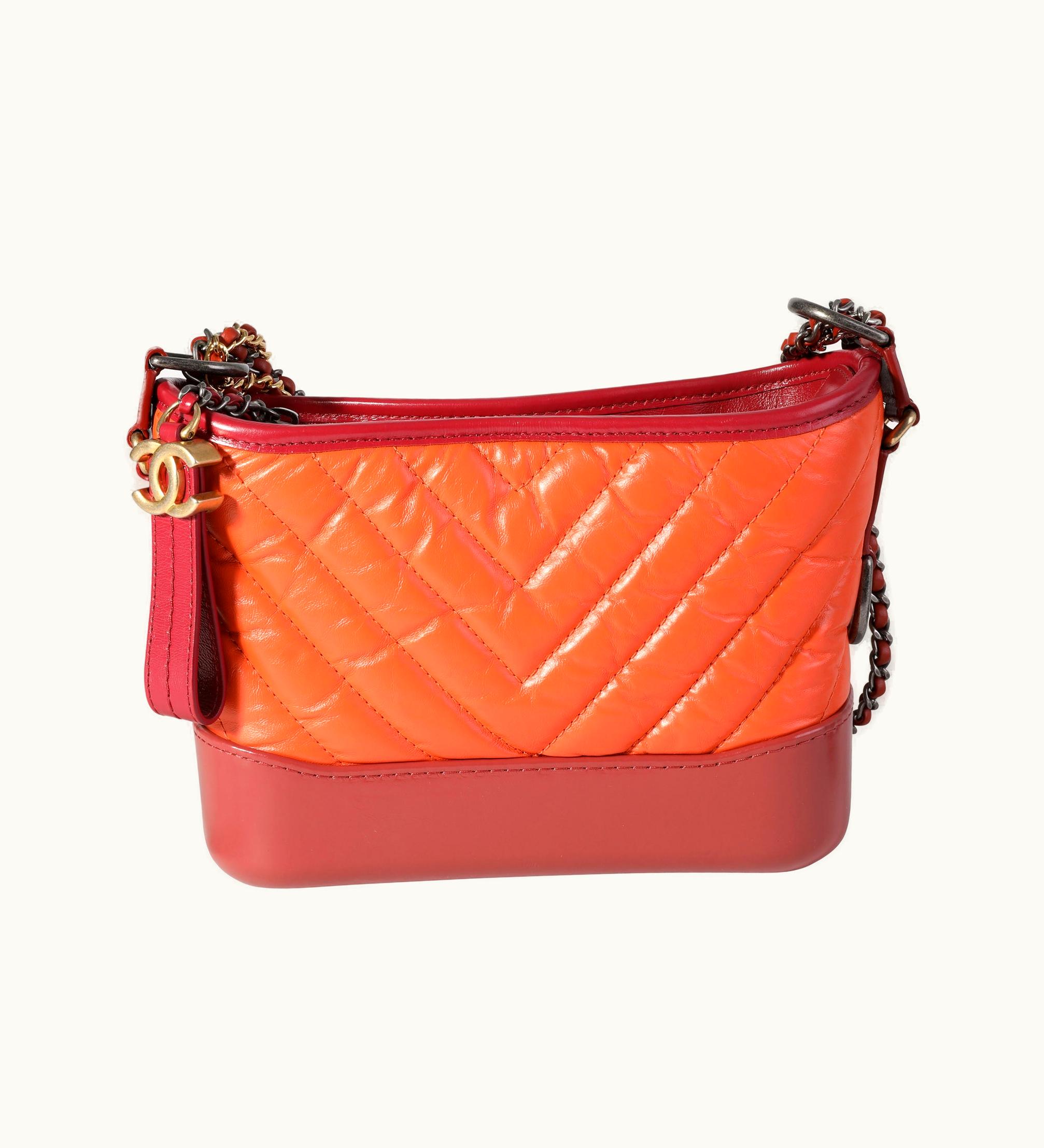 Chanel Chanel Orange & Red Aged Calfskin Chevron Quilted Small Gabrielle Hobo